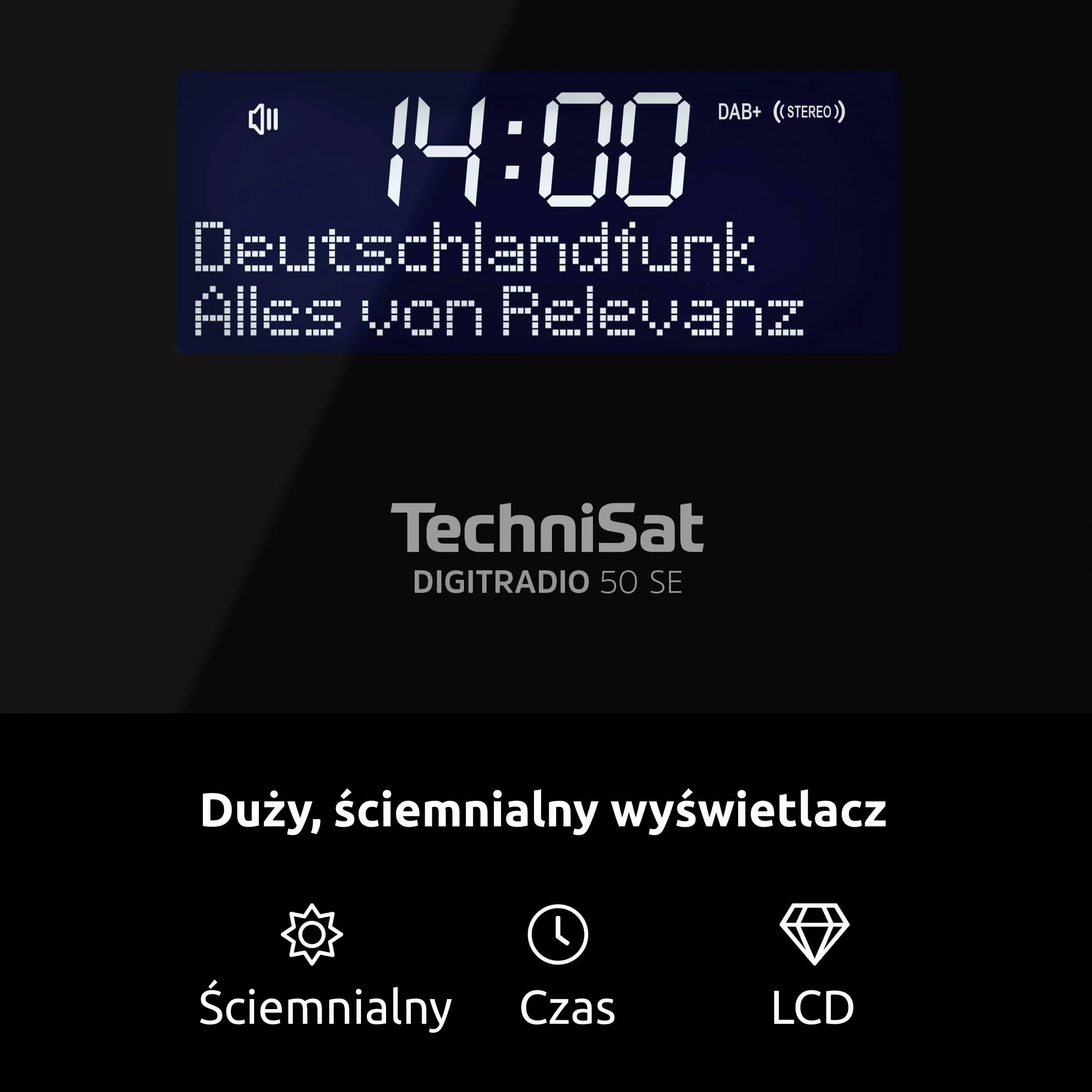 TechniSat DIGITRADIO 50 SE - Radiobudzik (DAB+/FM, ściemniany wyświetlacz, 2 programowalne alarmy, drzemka, timer uśpienia, 1,5 W, wejście słuchawkowe, ładowanie USB) czarny