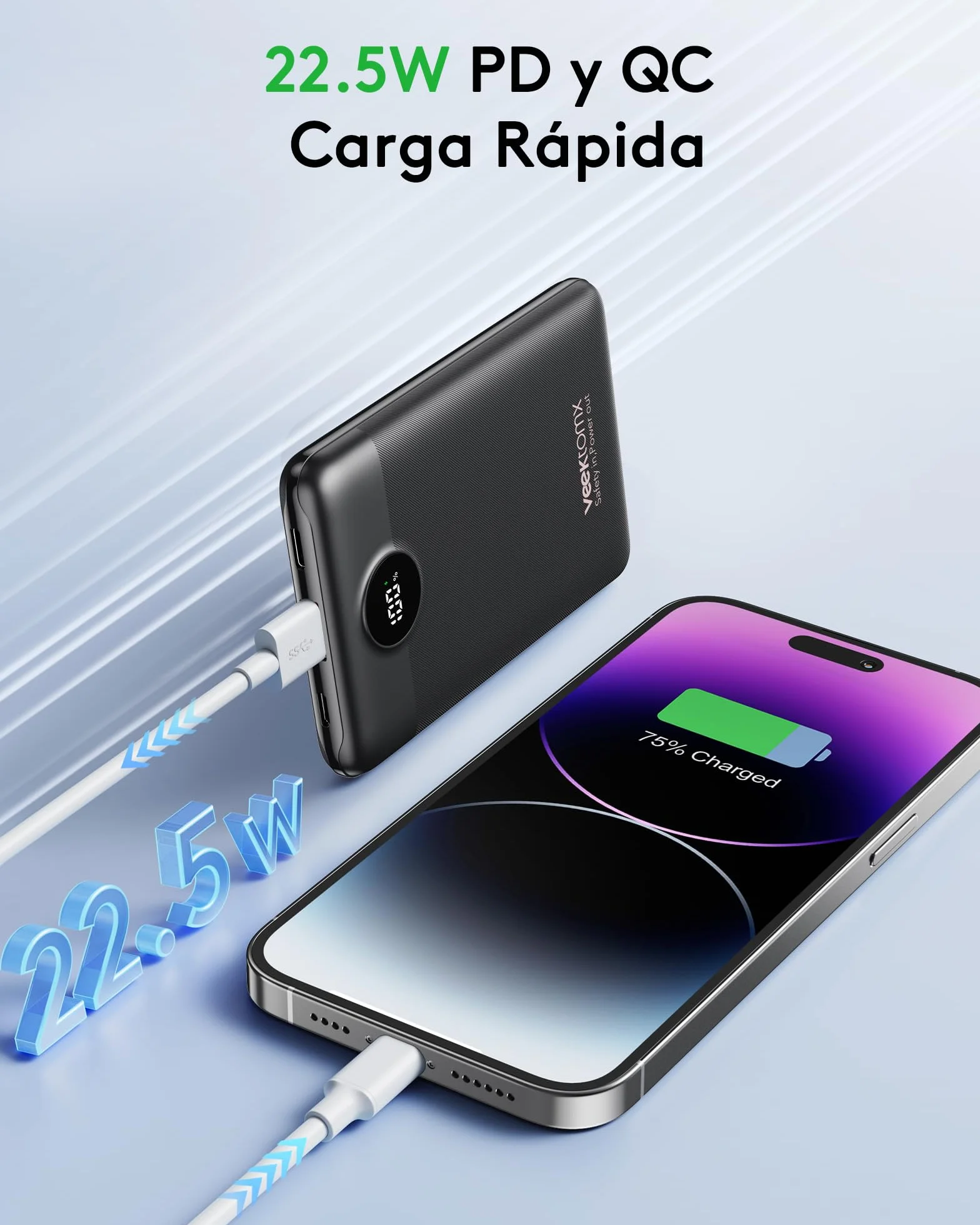 VEEKTOMX Mini Power Bank 10000mAh powerbank 22.5W PD3.0 QC3.0 Quick Charge USB C Portable Charger, mały rozmiar z 2 portami ładowania, kompatybilny z iPhone 15/iPad/Mini fan/Galaxy