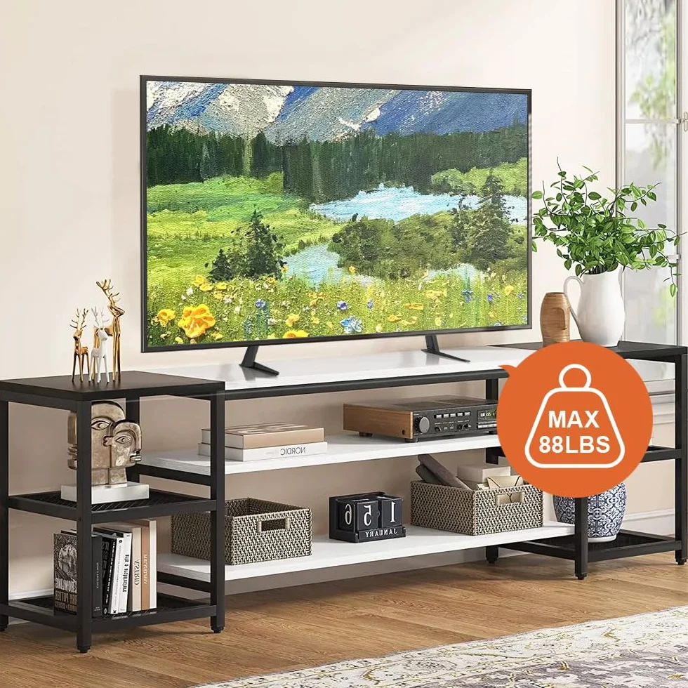 KKTONER Uniwersalna podstawka pod telewizor dla 27-65" telewizorów z płaskim ekranem, metalowe nóżki stojaka, regulowany blat, stojak TV maks. VESA 800x400mm, wytrzymuje do 40 kg