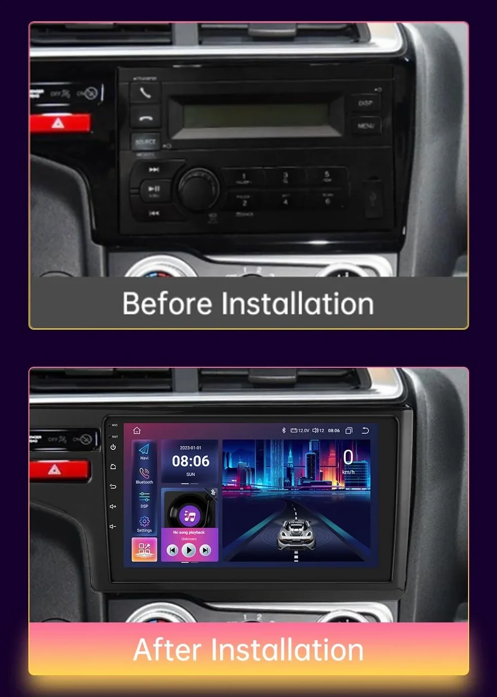Radio Samochodowe dla Honda Jazz 3 2015-2020 Przenośny OdtwarzaczDotykowym Hd, Bluetooth, Wi-Fi, Radiem, Wideo I Muzyką; Mirror Link, 4 Rdzeń 4G+64G