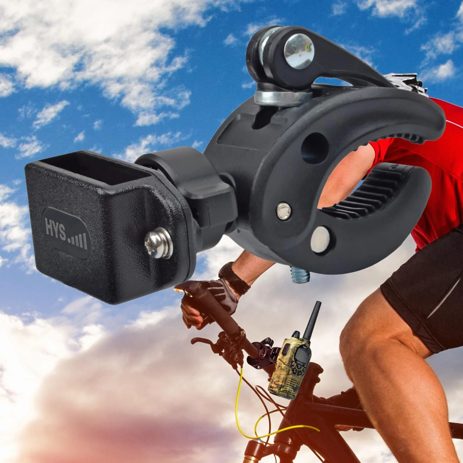 HYS Uchwyt na krótkofalówkę motocyklową, dwukierunkowy uchwyt na radio, szybka instalacja, klips na kierownicę do skutera rowerowego, ręczny zacisk radiowy do Motorola Talkabout Cobra Midland Icom z