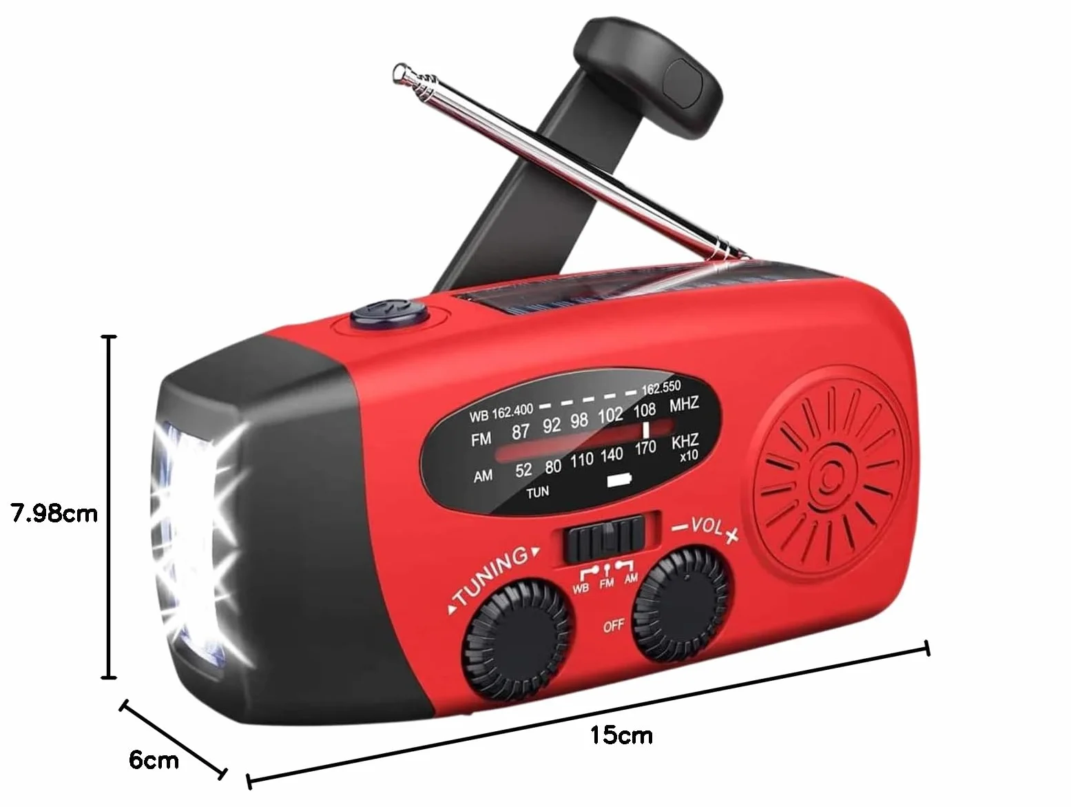 Awaryjne radio solarne z korbą ręczną, AM/FM/NOAA, z akumulatorem 2000 mAh, możliwość ponownego ładowania, na wędrówki, kemping, do użytku na zewnątrz