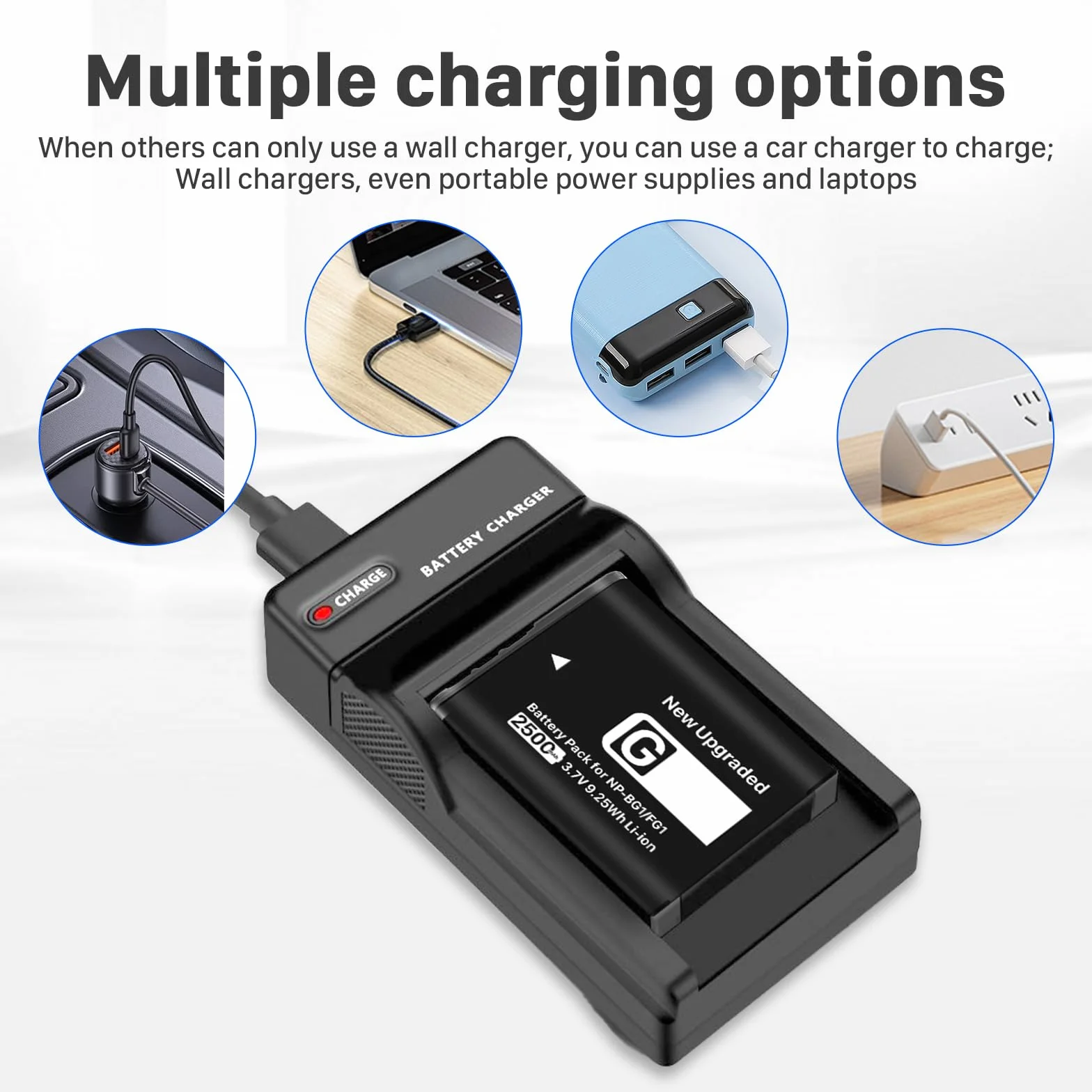 Bateria 2500 mAh (2-pak) i ładowarka USB do Sony NP-BG1 NPFG1 NP-FG1 NPBG1 i do Cyber-Shot DSC-W120 W150 W220 DSC-H3 H7 H9 H10 H20 H50 H55 H70 DSC-HX7V DSC-HX30V DSC-HX9V DSC-HX10V DSC-HX5V