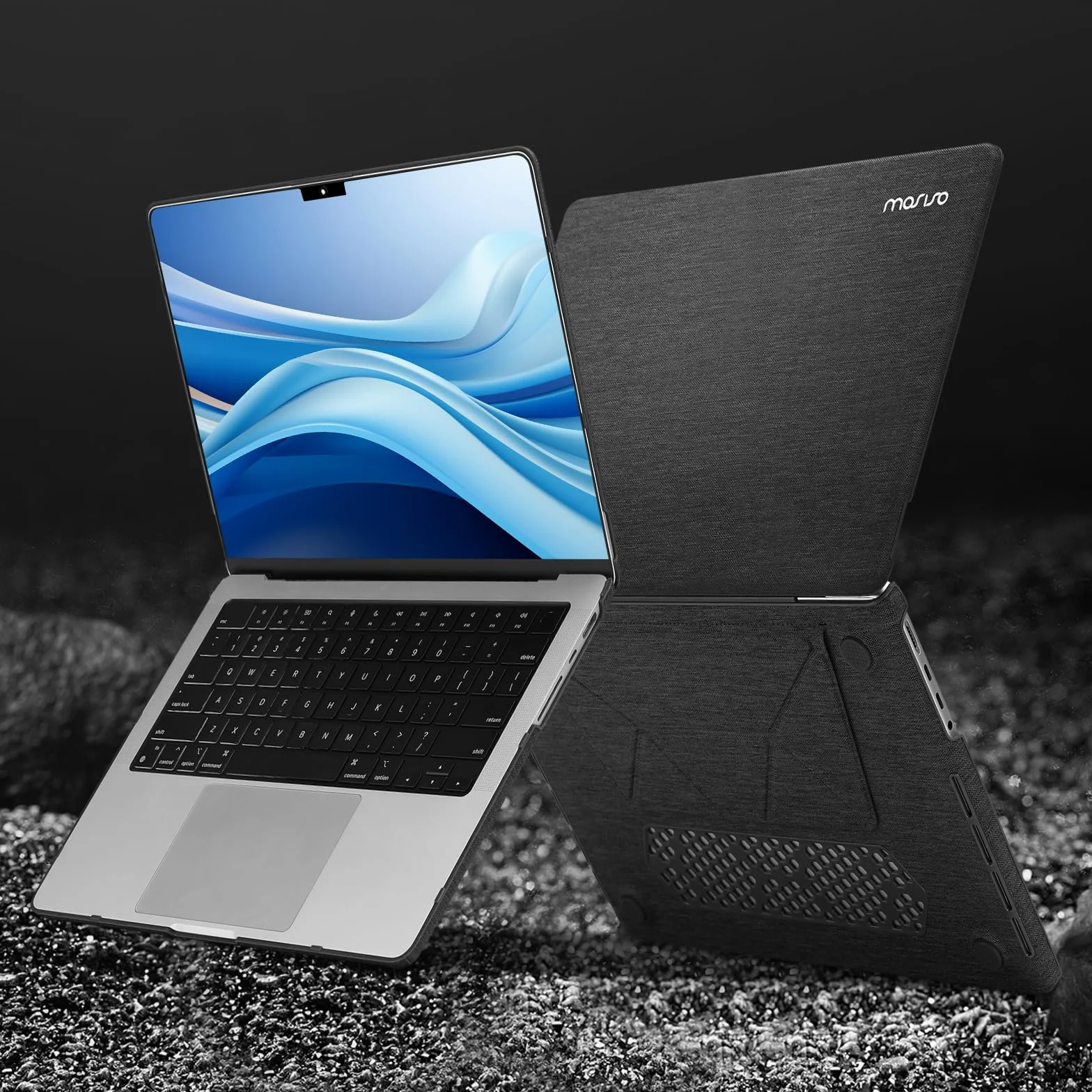 MOSISO Kompatybilny z etui na MacBook Pro 14 cali 2025 2024-2021 M5 M4 M3 M2 M1 A3434 A3112 A3185 A3401 A2918 A2992 A2779 A2442, etui z twardą powłoką z tkanin dzianinych z składaną podstawą, czarny