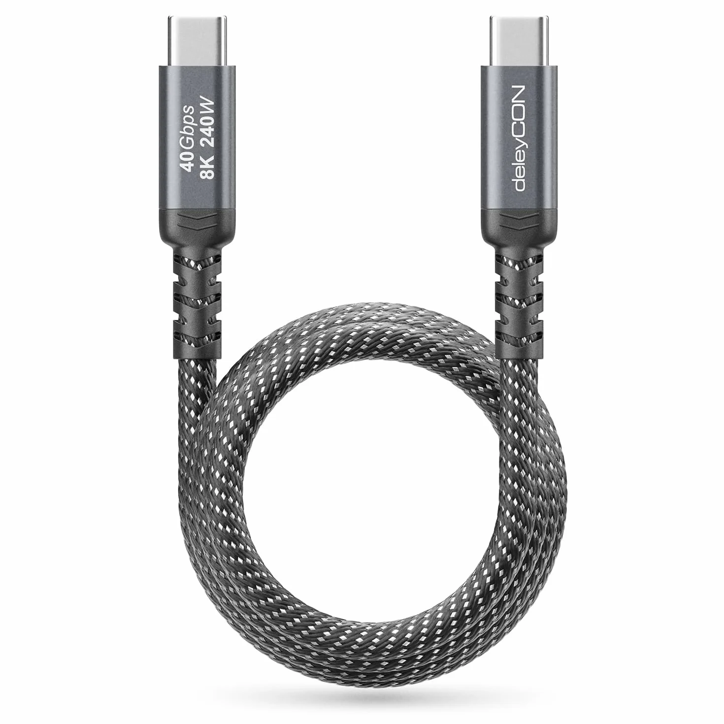 deleyCON 1,5m Kabel USB-C 40 Gbps 240 W USB 4.0 - Kabel ładujący i Danych, DP Alt Mode, 8K@60Hz do Laptopa, MacBooka, Monitora, SSD, iPada, iPhone 17 16 Air Max Pro, Galaxy S25 Itd.