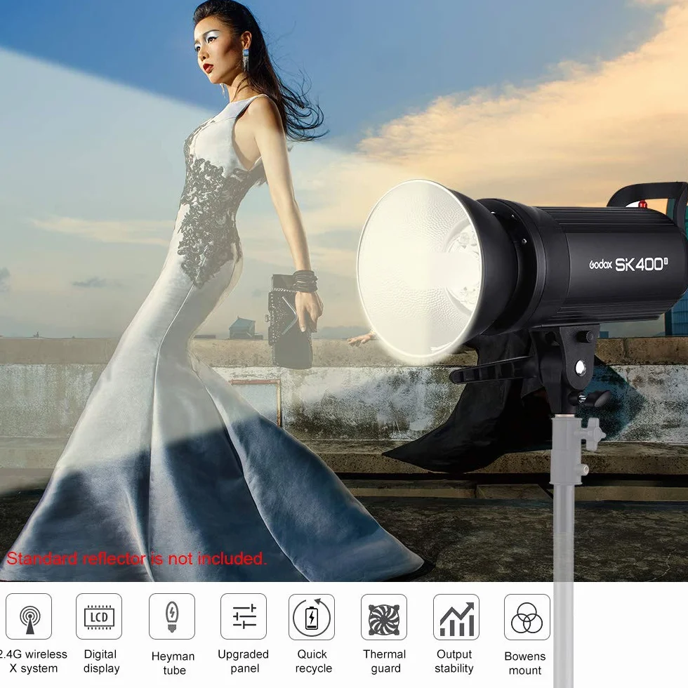 Godox SK400II Profesjonalna, kompaktowa lampa błyskowa 400 W, zintegrowany system Godox 2,4 G, Wireless-X, GN65 5600 K, z lampą nastawczą 150 W, do portretów produktów e-commerce, fotografii