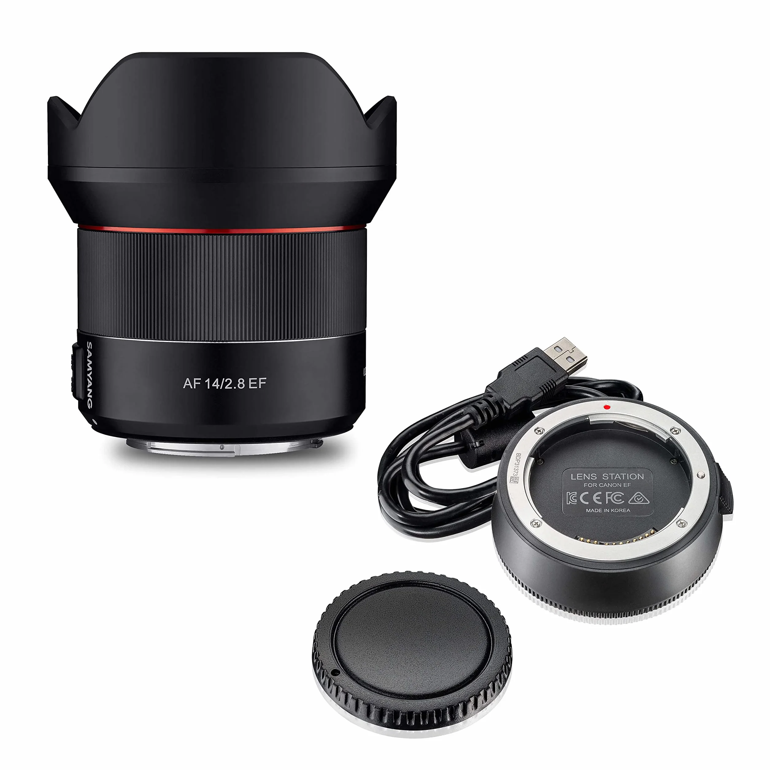 SAMYANG AF 14 mm F2.8 DSLR autofokus Canon EF 8008 + obiektyw obiektywu szerokokątnego o stałej ogniskowej 14 mm, autofokus, do aparatów Canon EF Mount, czarny, 23277