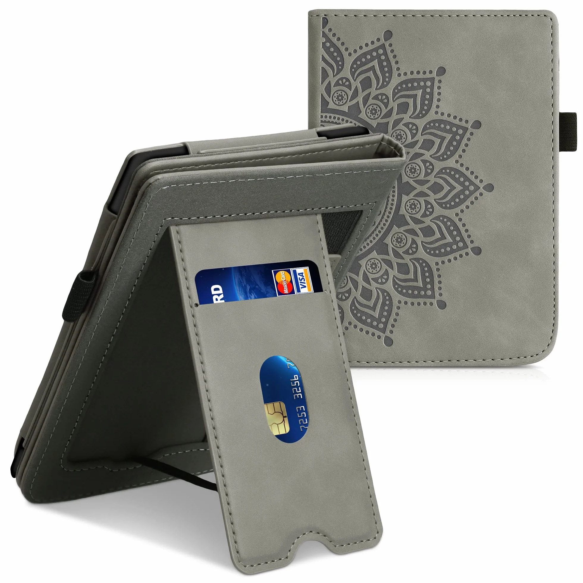 kwmobile e-czytnik etui kompatybilne z Pocketbook Touch Lux 4/Lux 5/Touch HD 3/Color (2020) - Pokrowiec ochronny Rosace Szary