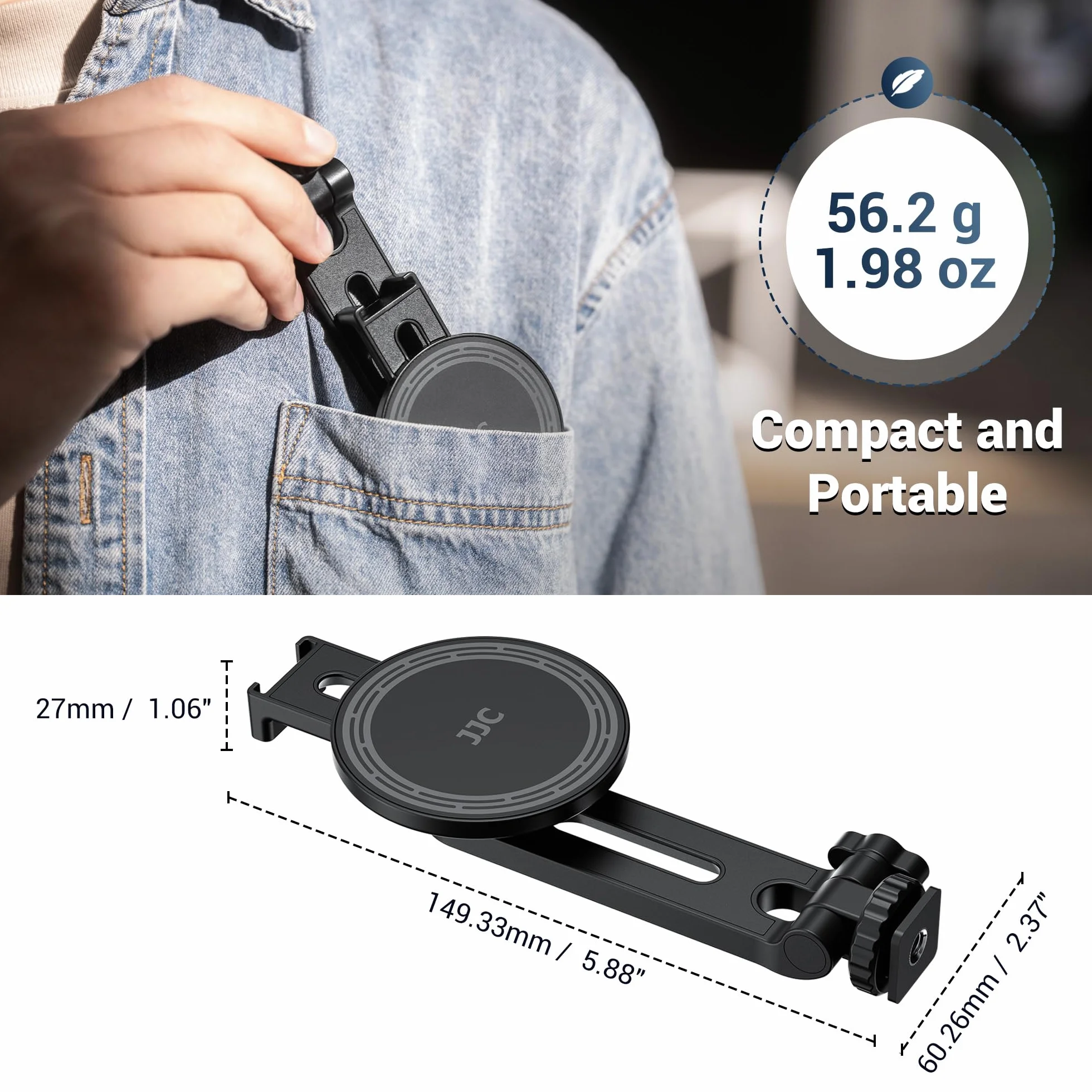 JJC Magnetyczny uchwyt na statyw do telefonu iPhone 17 16 15 14 13 Pro Max Min, nachylenie 180° przenośny stojak na smartfon na aparacie z zimną stopką i śrubą 1/4 cala do mikrofonu LED