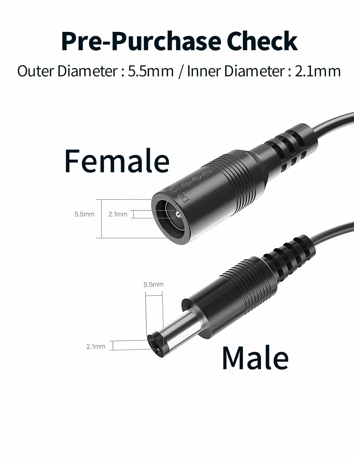 Tonton Przedłużacz CCTV 10 m 2,1 mm x 5,5 mm żeński na męski 12 V DC czarny