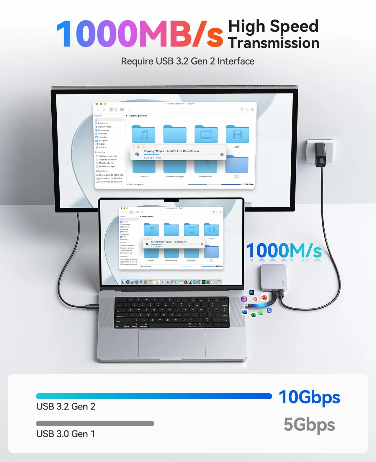 ORICO Magnetyczny zewnętrzny dysk SSD 1 TB z ładowaniem PD 100 W, do 1000 MB/s, przenośny dysk SSD USB 3.2 Gen 2, kompatybilny z laptopami typu C, smartfonami, iPhone 16/15 Pro Max - BookDrive P10PLUS