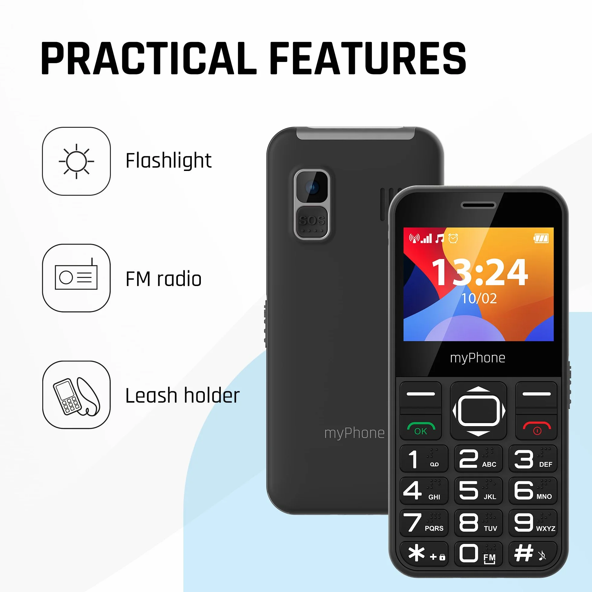 MP myPhone Halo 3 Telefon z czytelną latarką LED, Czarny