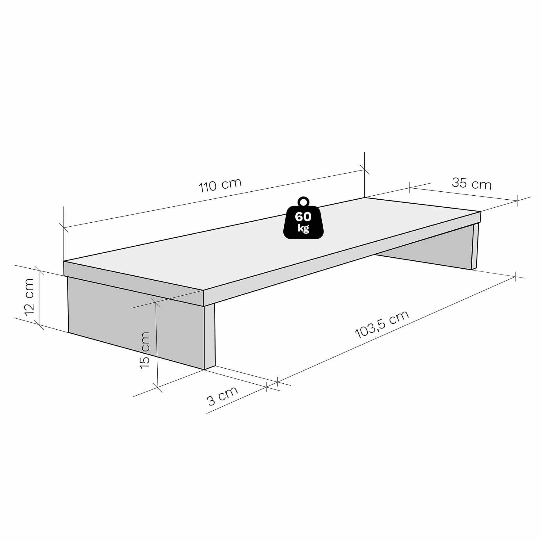 Henor Uchwyt podnośnika TV 110 x 35 x 15 cm grafitowy. Wytrzymuje 60 kg.