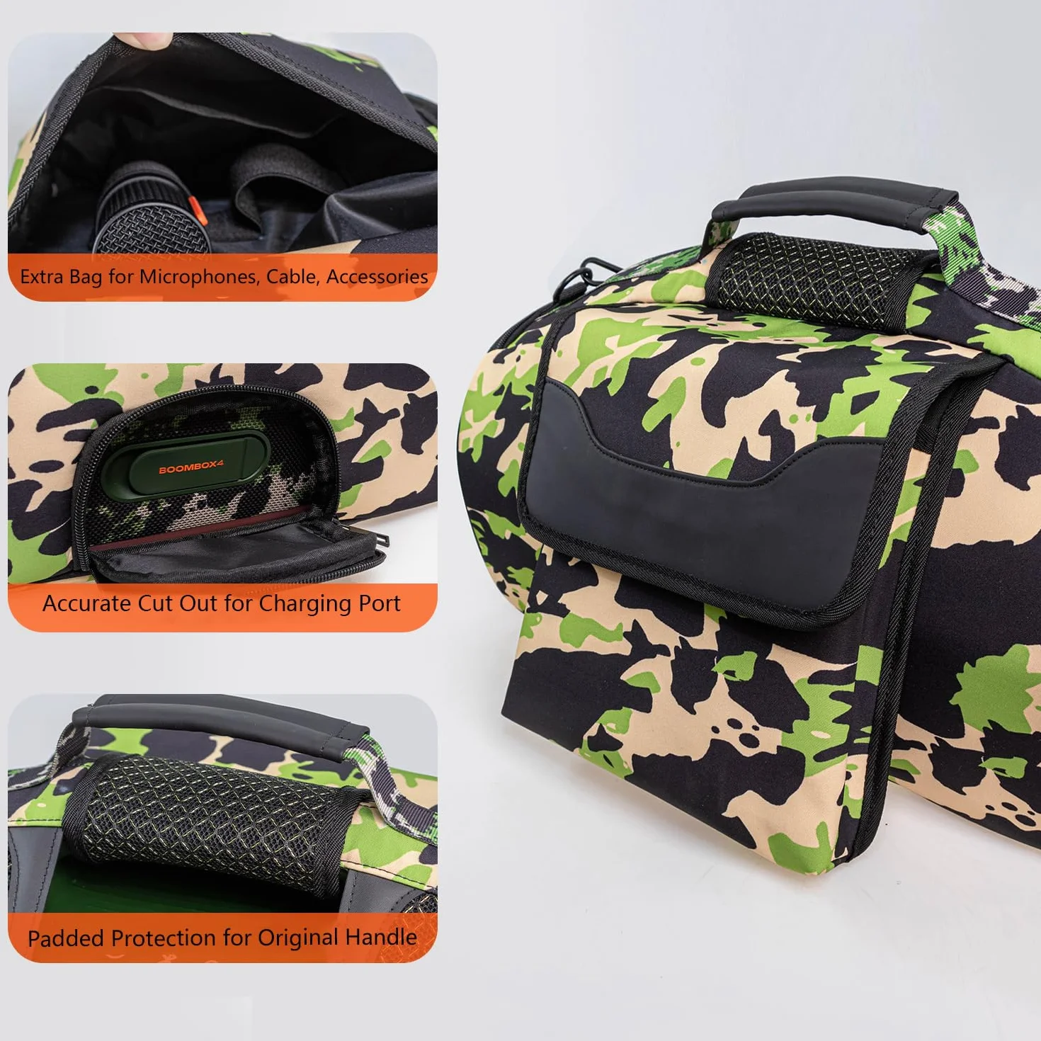 Futerał Przenośny Pokrowiec Etui Torba Transportowa Podróżny Akcesoria z Paskiem do JBL Boombox 4 przenośny głośnik Bluetooth,Dodatkowa Torba do Mikrofon,ładowarkę,Moro