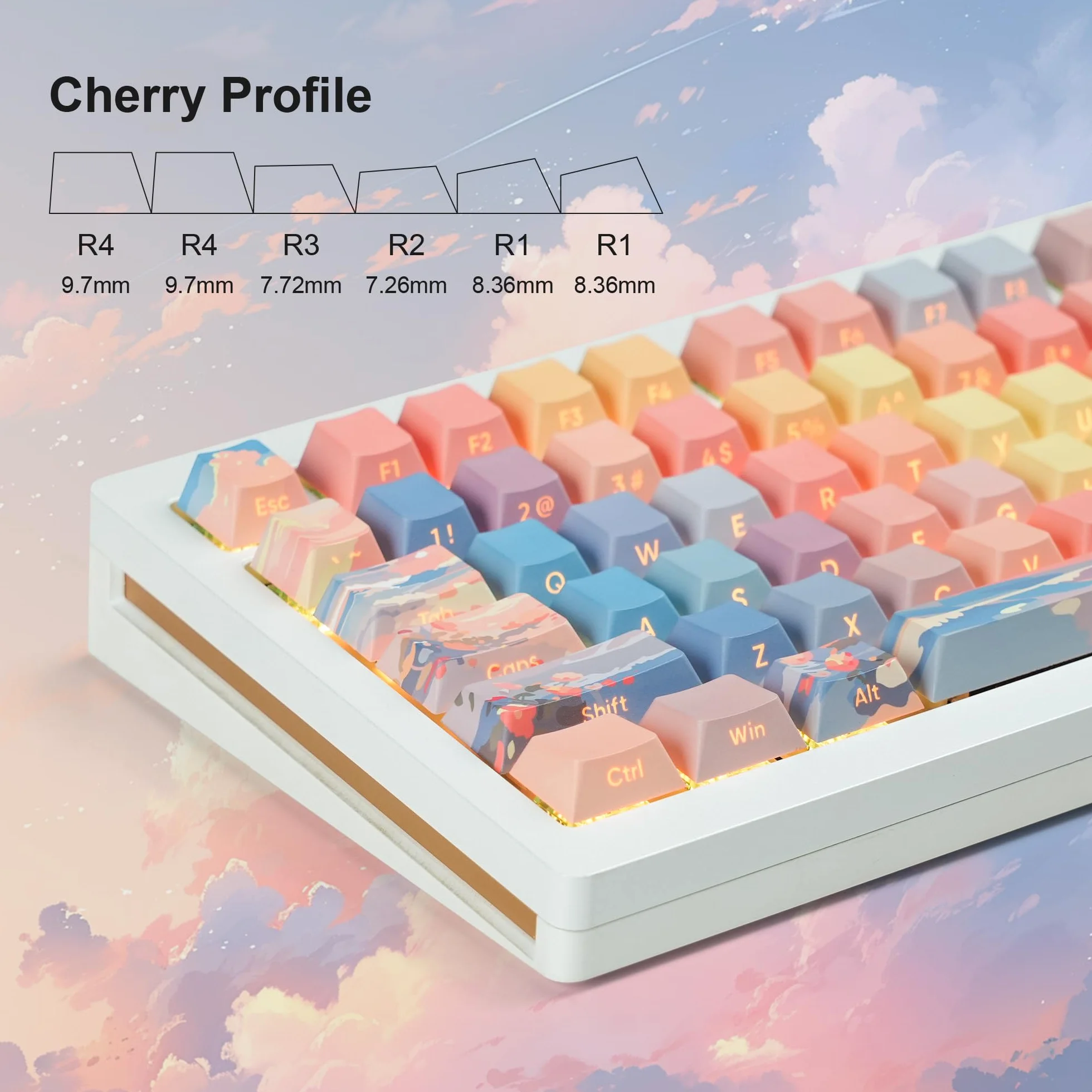 dagaladoo Nasadki klawiszy PBT 60-75%, świecące przez niestandardową nasadkę klawiszy, podwójne nasadki na klawiaturę, 130 klawiszy Cherry Profile dye-sub nasadki na klawisze do klawiatury maszynowej