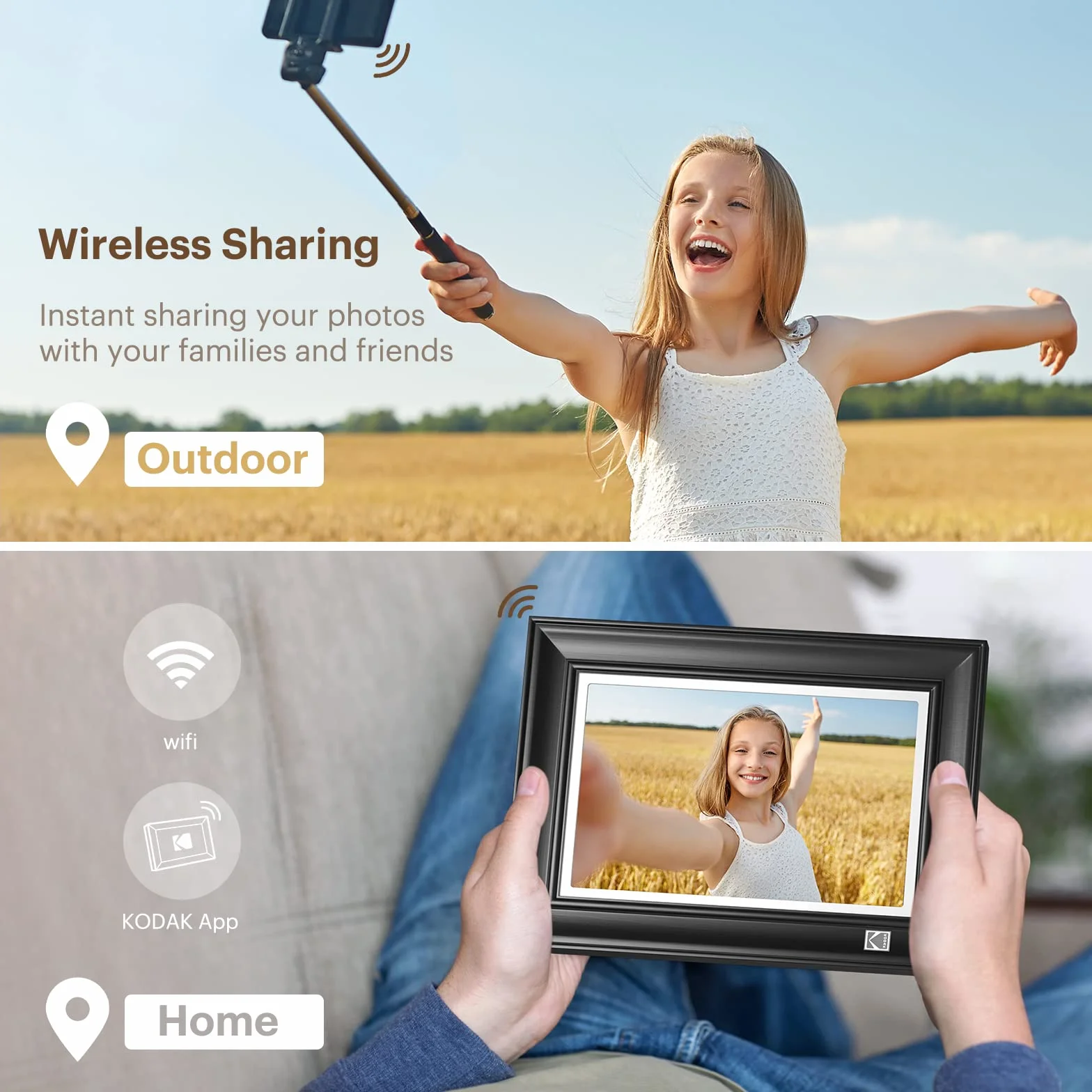 Cyfrowa ramka na zdjęcia WiFi, HD 1920 x 1200 KODAK Touch, elektroniczna ramka na zdjęcia 10,1", inteligentna elektroniczna ramka na zdjęcia z pamięcią 32 GB