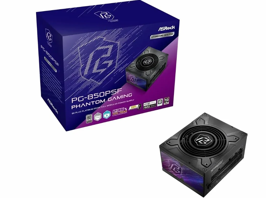 ASRock Phantom Gaming PG-850PSF, 850 W, zasilacz SFX, certyfikat Platinum, czarny