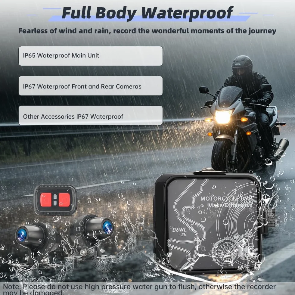 VSYSTO Kamera motocyklowa, kamera motocyklowa, 120° szeroki kąt przedni i tylny aparat motocyklowy, 2K/25 FPS Dashcam motocykl, 5G WiFi wodoodporna kamera sportowa z noktowizorem, czujnik G