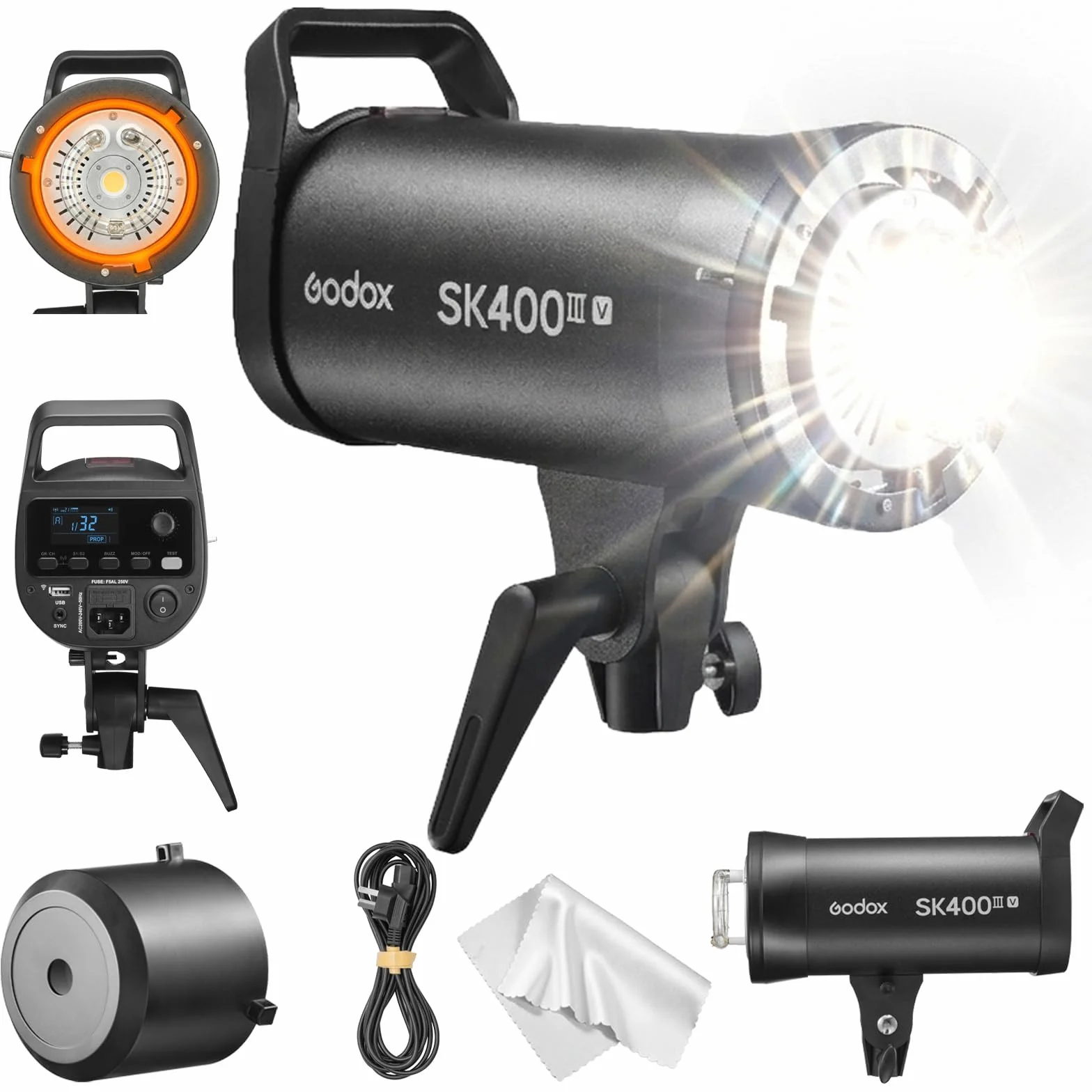 Godox SK400III-V lampa studyjna 400 Ws, GN65 5600K, profesjonalna lampa z LED 10 W do ustawiania światła, precyzyjna kontrola 1/32–1/1, wbudowany 2,4G X system, mocowanie Bowens do portretów