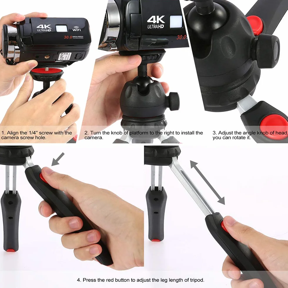 Andoer Mini statyw trójnożny zdejmowany głowica kulowa przenośny składany do lustrzanek DSLR/Mirrorless