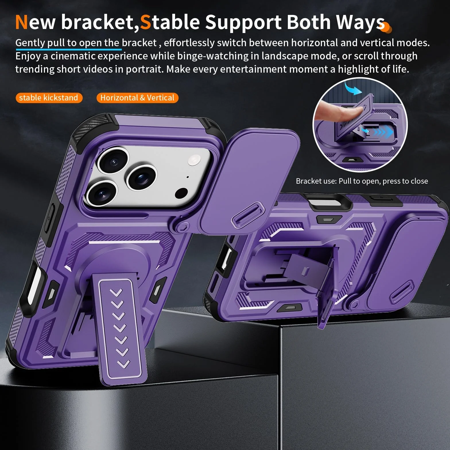 Generic etui kompatybilne z iPhone 17 Pro (kolor: fioletowy) osłona aparatu przesuwnego stojak twardy tył twarde silikonowe etui