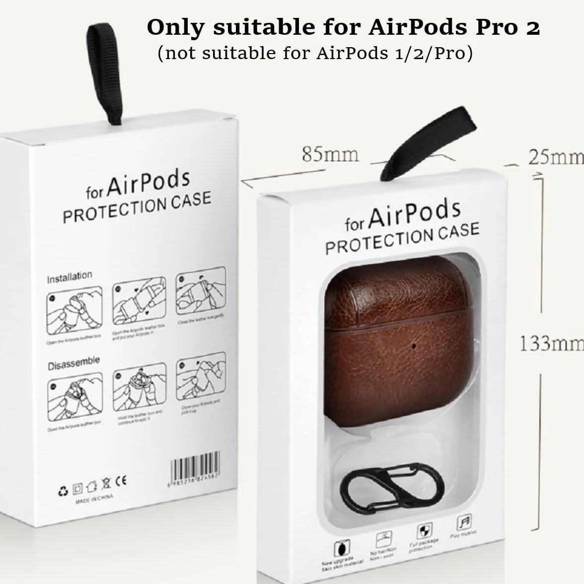 Skórzane etui do AirPods Pro 2 2022, AirPods Pro 2, etui ochronne z haczykiem, brązowe słuchawki PU Case (widoczne LED) (obsługuje bezprzewodowe ładowanie) do Apple AirPods Pro 2