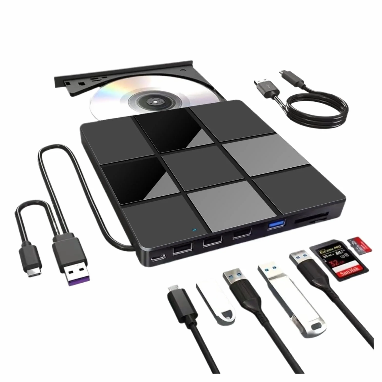 Zewnętrzna nagrywarka Blu-ray BD DVD USB3.0 typu C 7 w 1 Przenośny napęd optyczny UHD 4K(Blu-ray Player)