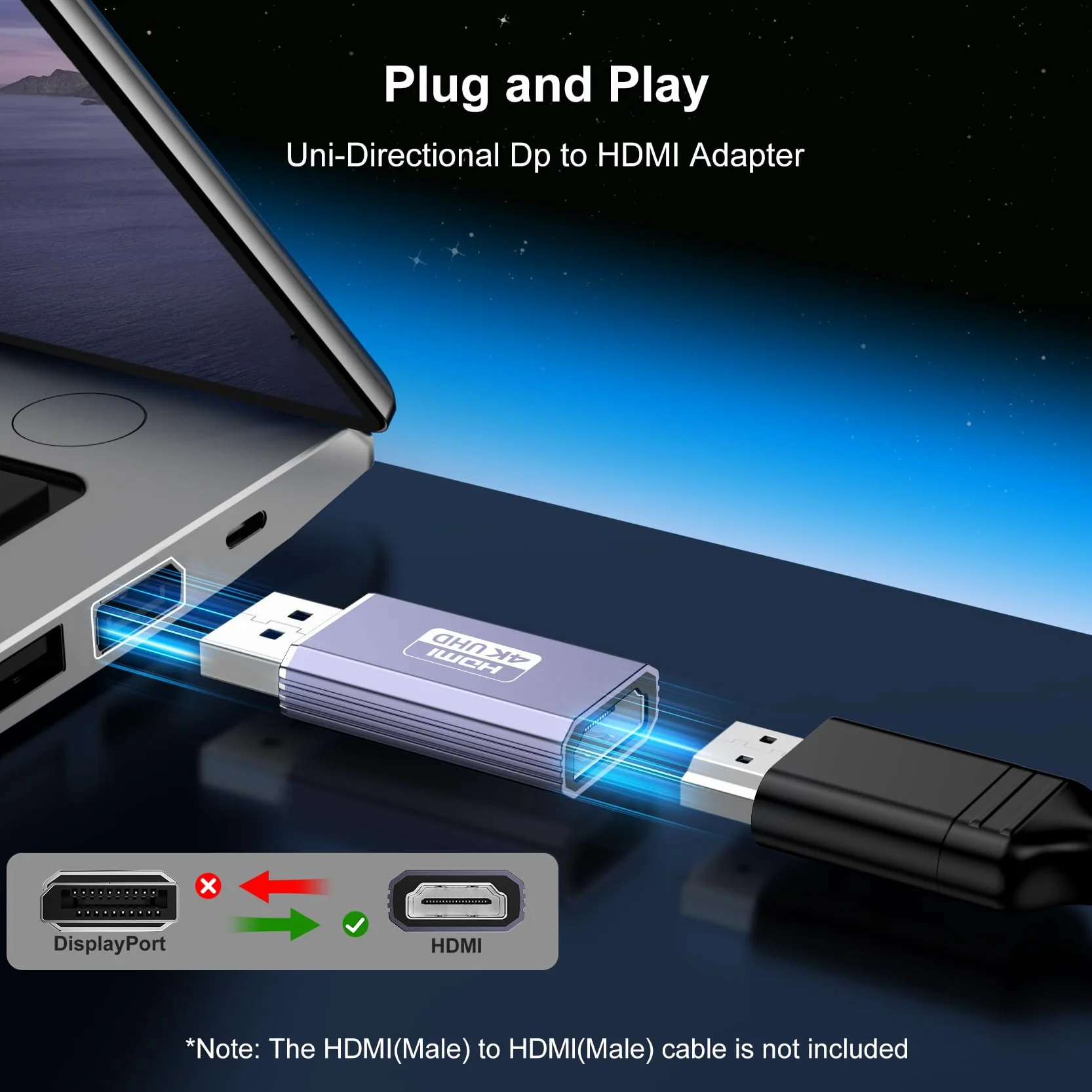 Adapter DisplayPort na HDMI, 2 sztuki, uniwersalny, obsługuje 4K przy 60 Hz/4K przy 30 Hz/2K przy 60 Hz/1080P przy 120 Hz. Kompatybilny z Lenovo, HP, Dell, GPU, AMD, NVIDIA i komputerami stacjonarnymi