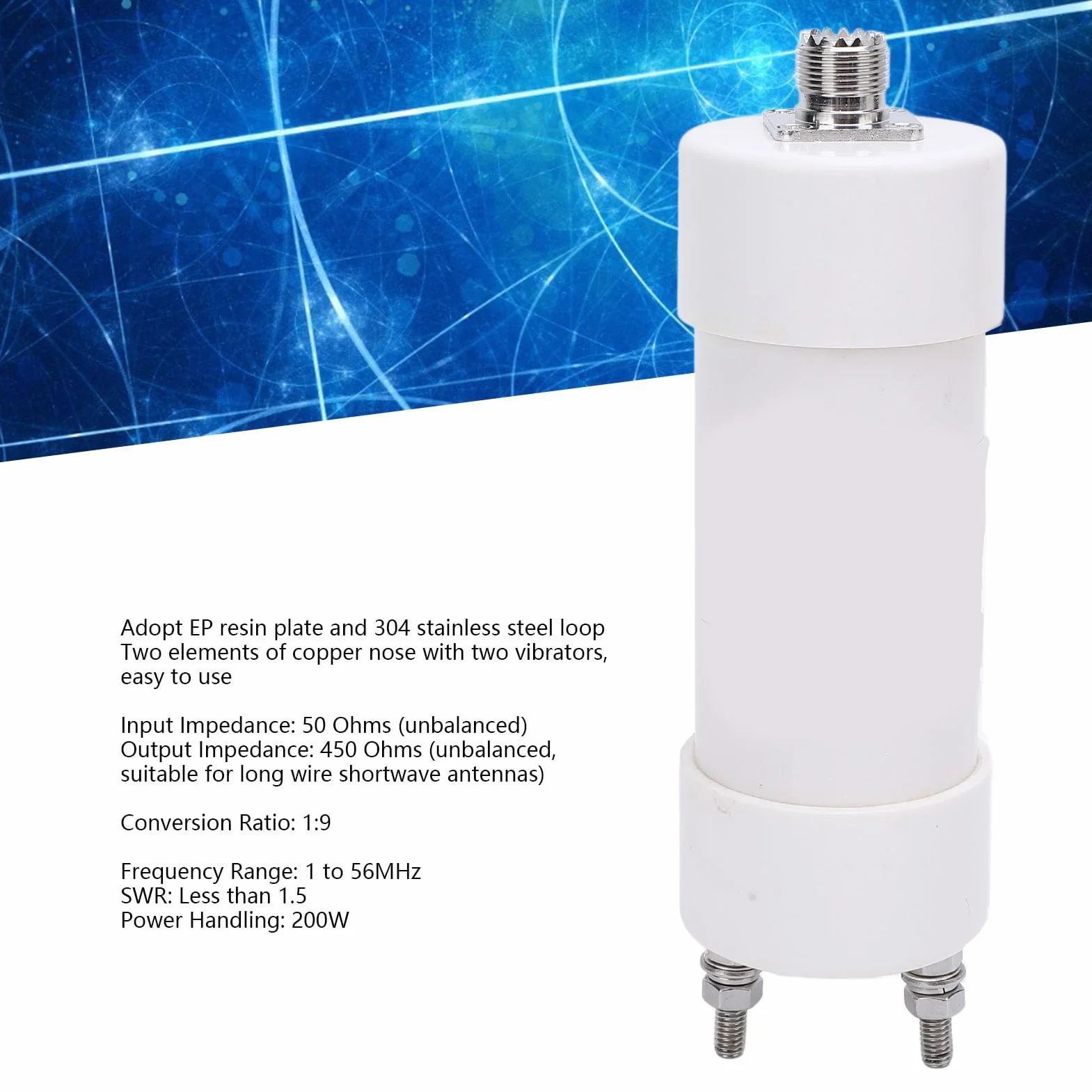 HF Balun, anteny krótkofalowe Balun Balun 1: 9 200W Woda żywiczna pętli magnetycznej EP dla DIY Projekty Długie anteny drutu długie
