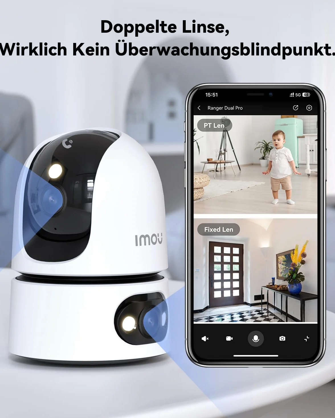 Imou Podwójna kamera monitorująca 2K + 2 K, do użytku wewnątrz z AI człowiekiem/zwierzęciem, 2,4/5 GHz WLAN 360° PTZ, noktowizor, automatyczne śledzenie, 2-drożne audio, syrena, tryb prywatny, 2