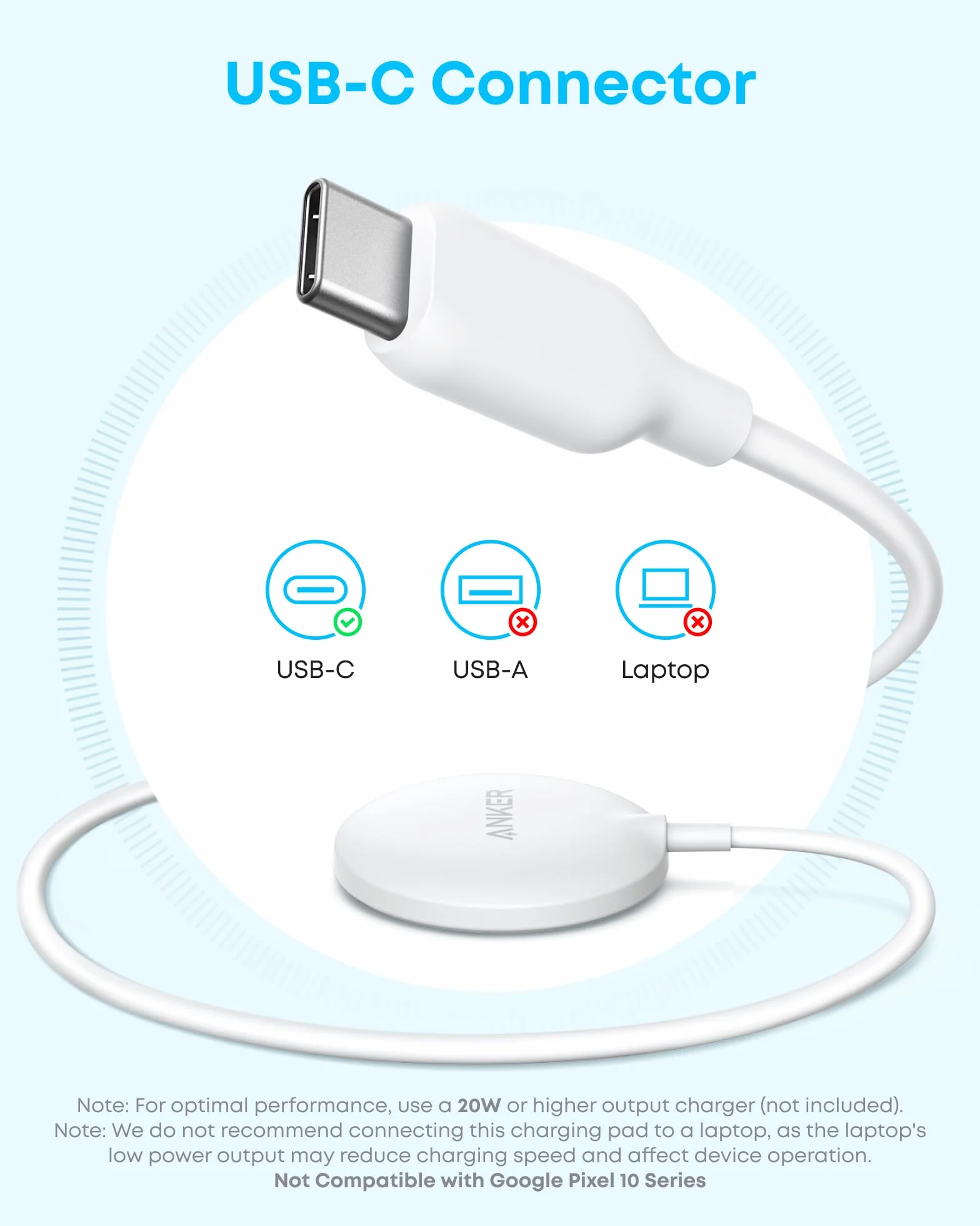 Magnetyczna podkładka ładująca Anker Zolo, certyfikowana Qi2, 15 W, kompatybilna z MagSafe, do iPhone'ów serii 17/16/15/14/13, AirPods itp. (nie do urządzeń Pixel, bez zasilacza)