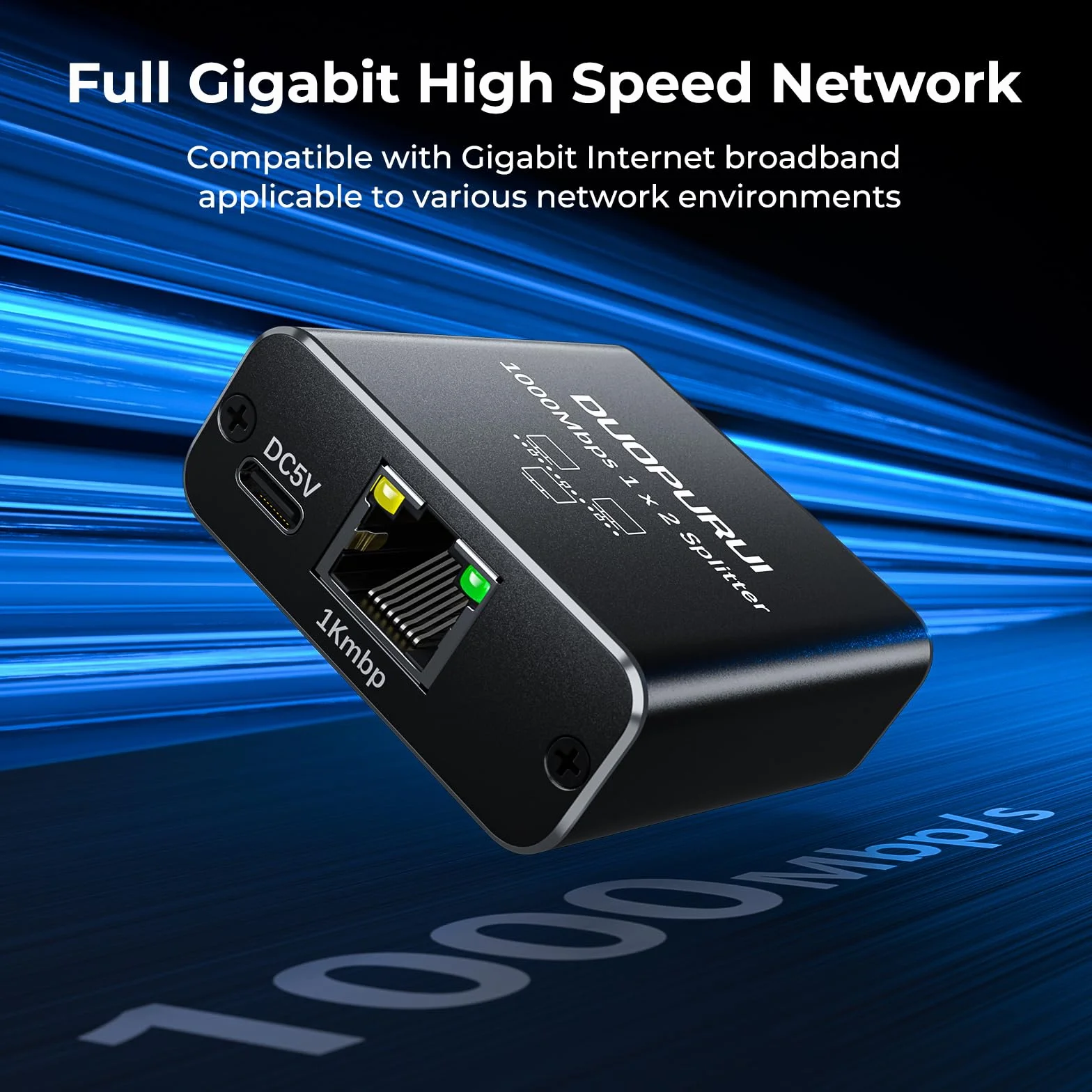 Rozdzielacz Ethernet 1 do 2 1000 Mb/s szybki rozdzielacz sieciowy, rozdzielacz LAN, 2 porty z kablem zasilającym USB, do kabla Cat 5/5e/6/7/8 [2 urządzenia jednoczesne połączenie sieciowe