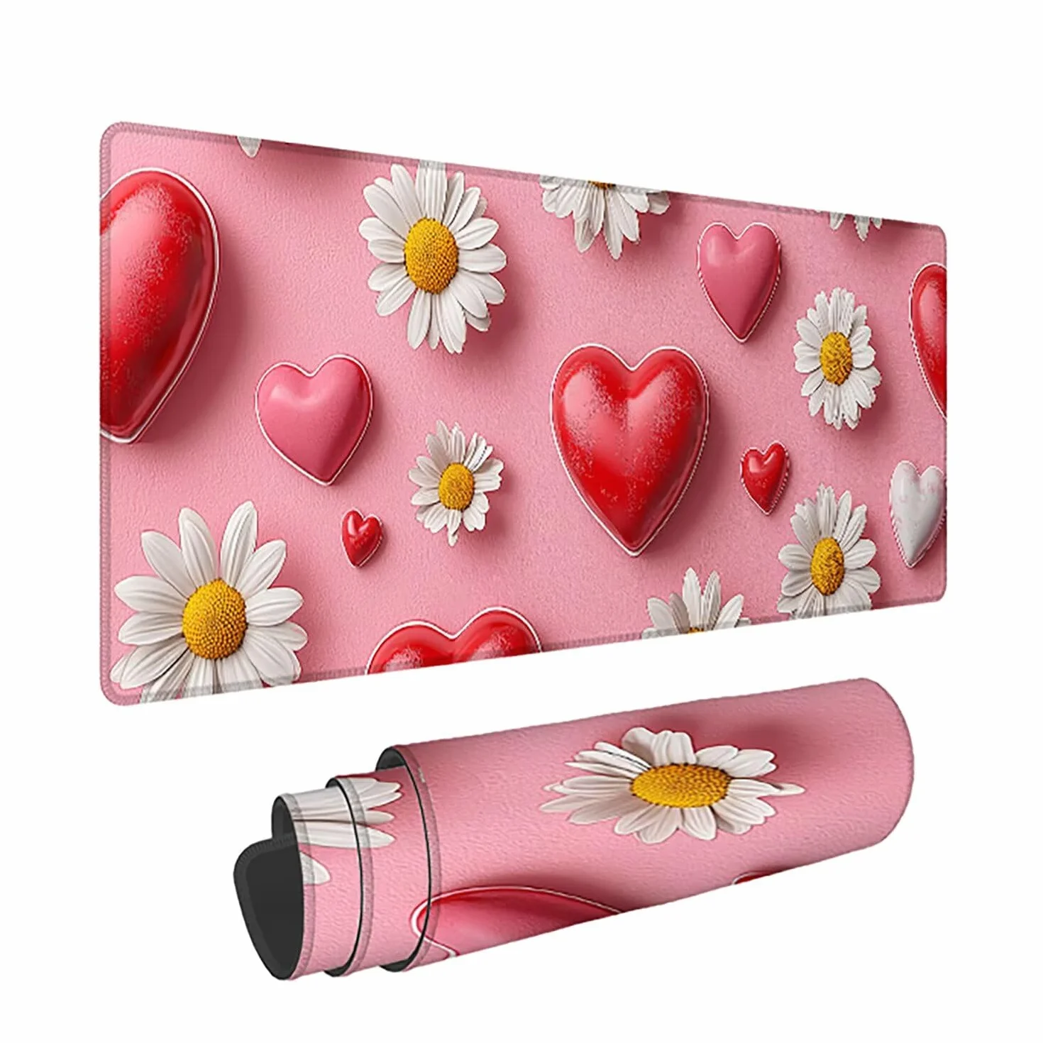 Podkładka pod mysz XXL, kwiat, duża podkładka pod mysz dla graczy, 1600 x 800 x 3 mm, różowa podkładka pod mysz ze szwami na krawędziach, ponadwymiarowa, antypoślizgowa gumowa podkładka pod mysz