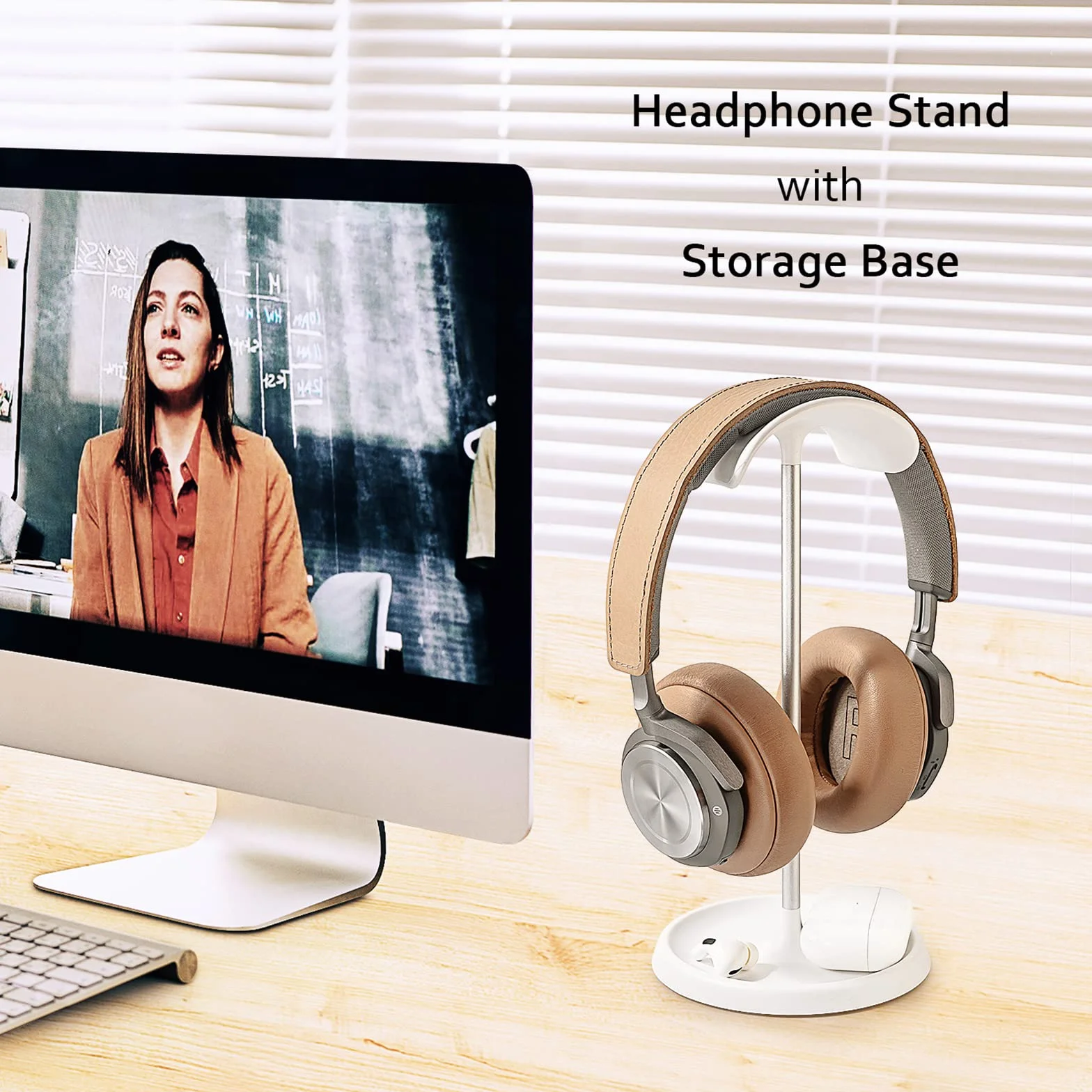 Stojak na słuchawki, zakrzywiony, z tacą do przechowywania, ciężka podstawa, uchwyt na słuchawki gamingowe do AirPods Max, AirPods, AirPods Pro, Beats, Bose, Sennheiser, Sony i innych (biały)