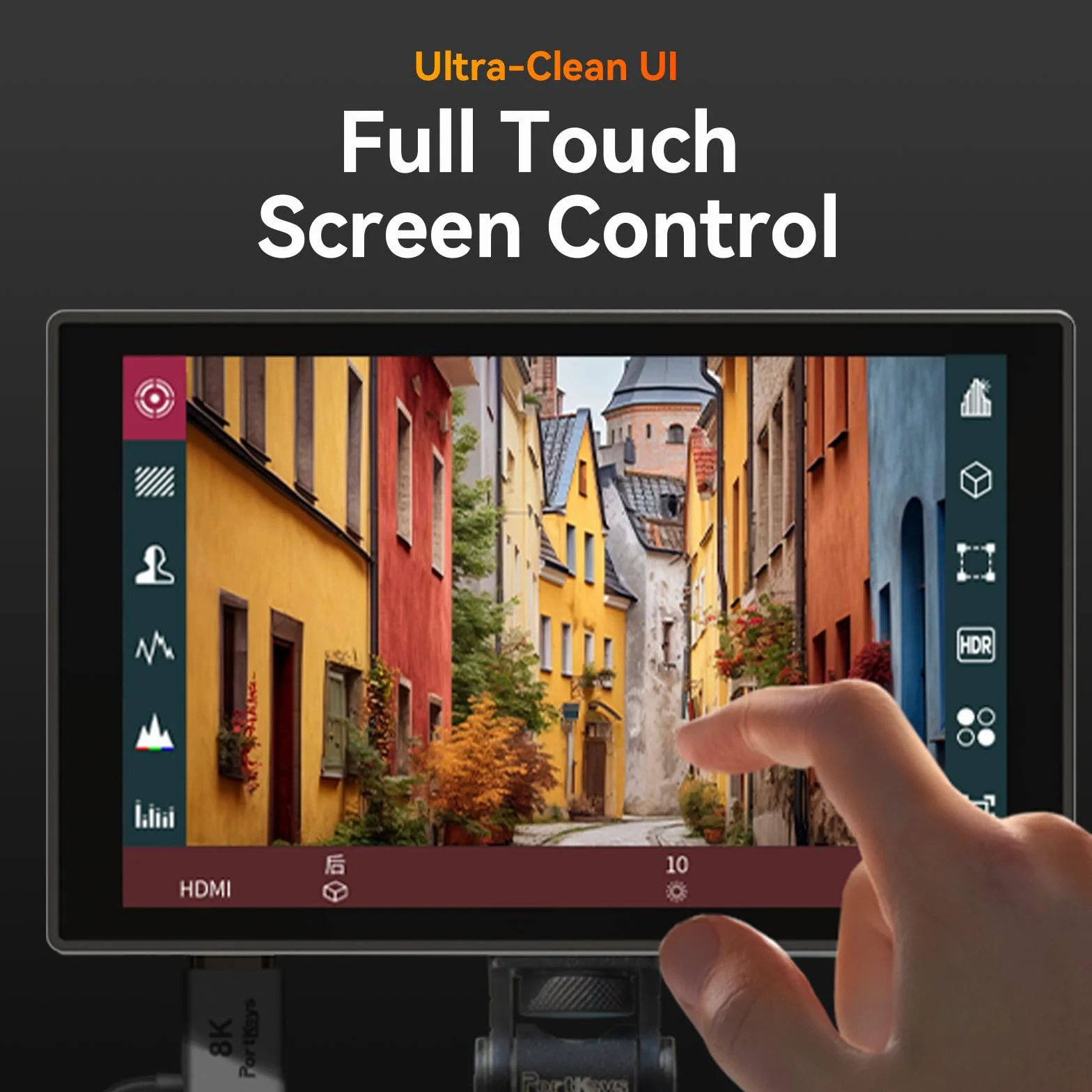 Portkeys HD7T monitor 7" ekran dotykowy 1000 nit jasności, z przyciskami szybkiego wyboru aparatu z ochroną przeciwsłoneczną | Matowy wyświetlacz, Osłona przeciwsłoneczna, Do lustrzanek DSLR/bezlusterkowych, Jasność 1000 nitów