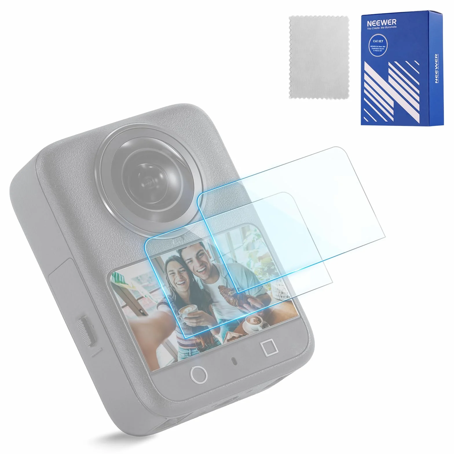 NEEWER Zestaw ochraniaczy ekranu kompatybilny z DJI Osmo 360, 9H HD, odporne na zarysowania, osłona ekranu dotykowego, folia ochronna, zestaw akcesoriów (2 sztuki), CA167