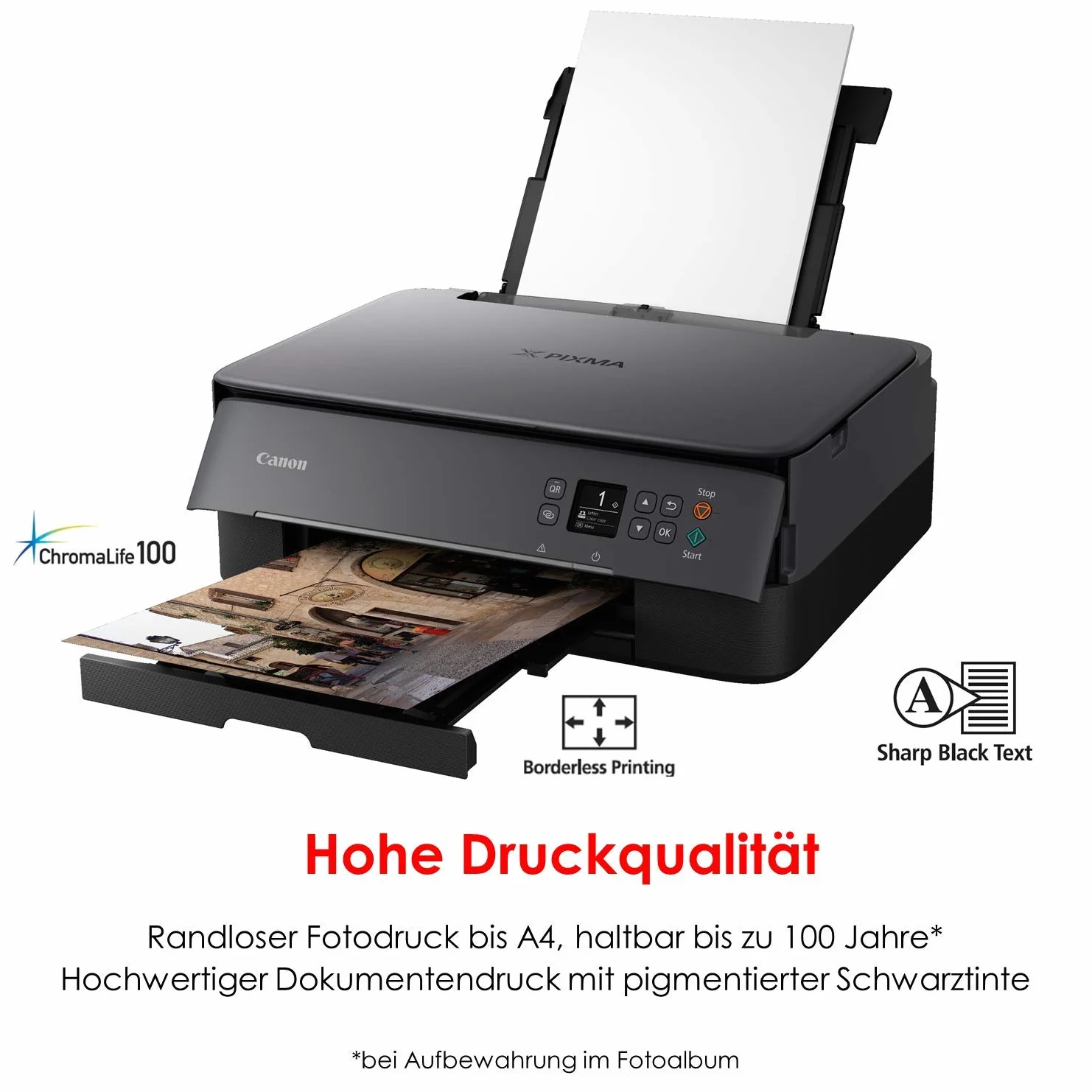 Canon PIXMA TS5350 kolorowa drukarka atramentowa, urządzenie wielofunkcyjne DIN A4 (skaner, kopiarka, OLED, 4800 x 1200 dpi, USB, Wi-Fi, druk dwustronny, 2 podajniki papieru), czarna