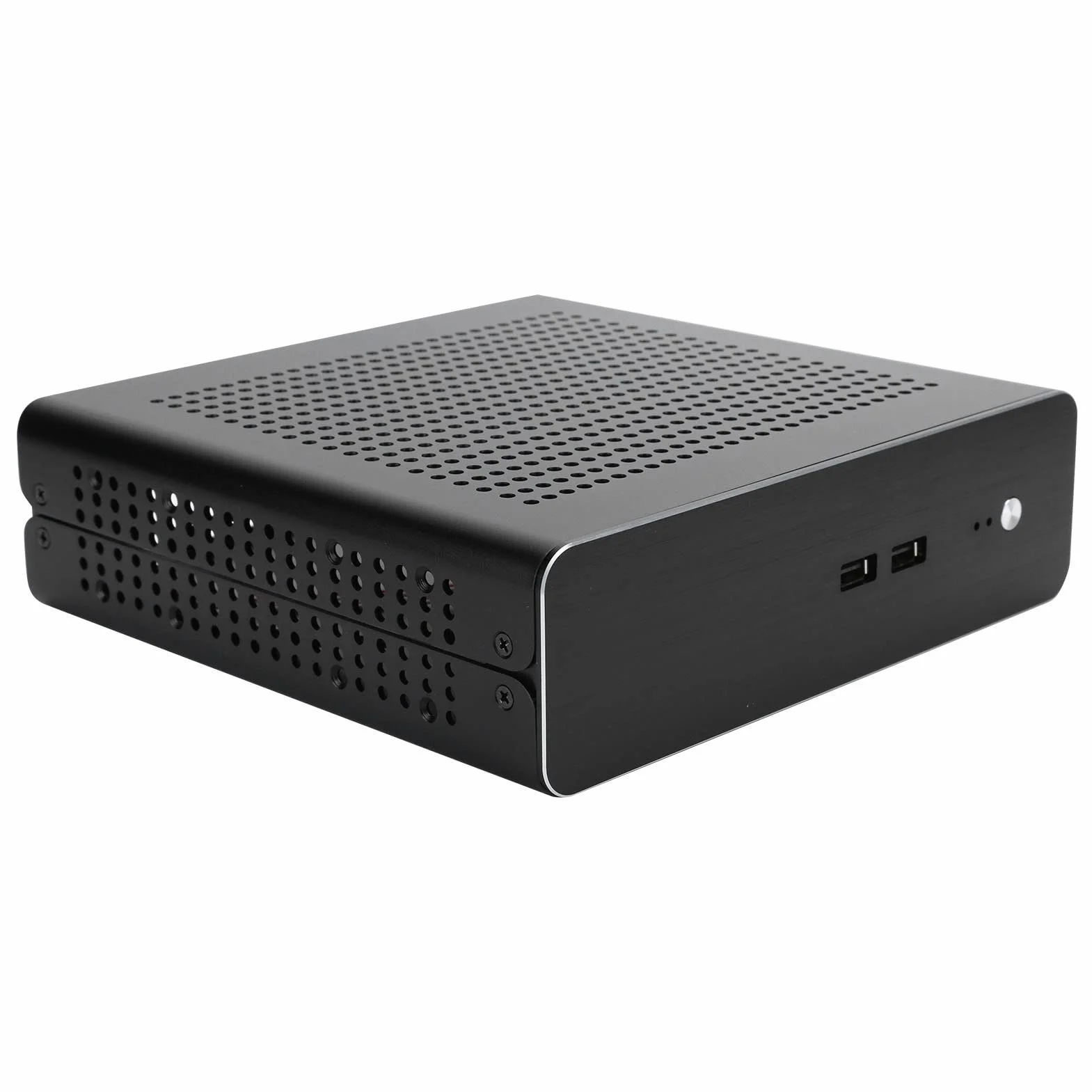 Ejoyous Obudowa Komputera Stacjonarnego W Całości Aluminiowa Obudowa HTPC G60S Mini ITX do Zasilacza DC ATX z 2 Opcjonalnymi Napędami USB 3 i Poziomym Pionowym Uchwytem ściennym do Domowego Biura