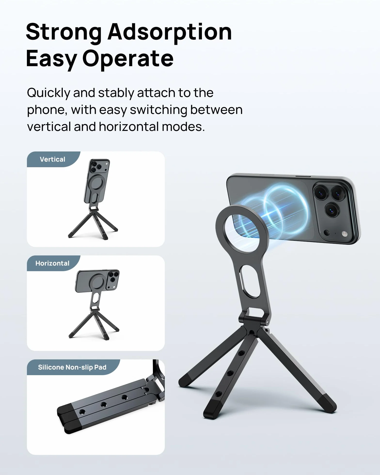 SODI Magnetyczny statyw telefonu na telefon SODI - Mocny magnes, składany statyw na telefon do vlogowania, siłowni, niezbędnik podróżny, mini statyw telefonu kompatybilny z iPhone 17, 16, 15, 14, 13