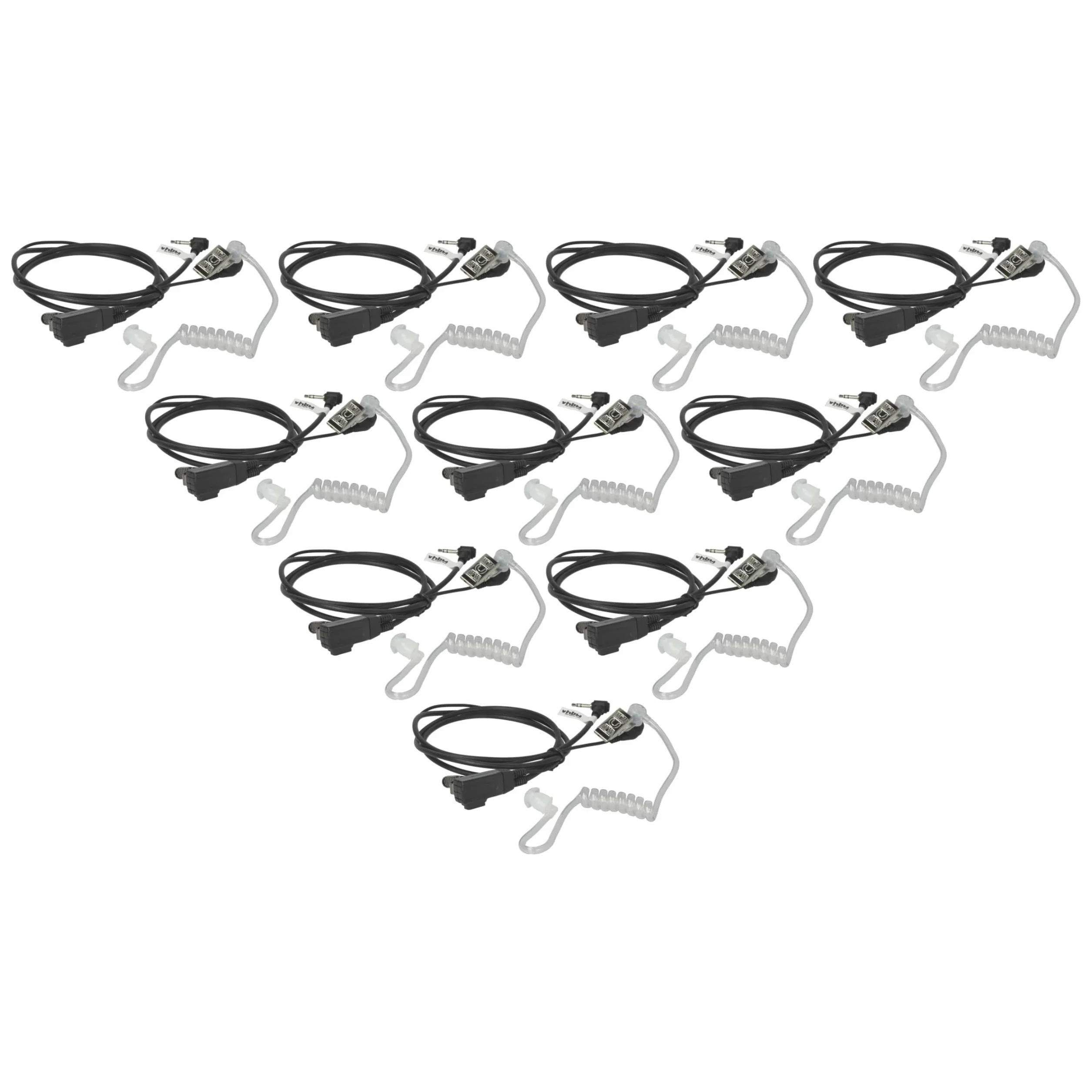 vhbw 10x zestaw słuchawkowy kompatybilny z Motorola MH230R, MC225R, MC220R, MB140R, MJ270R radiotelefon - czarny, przezroczysty wąż akustyczny