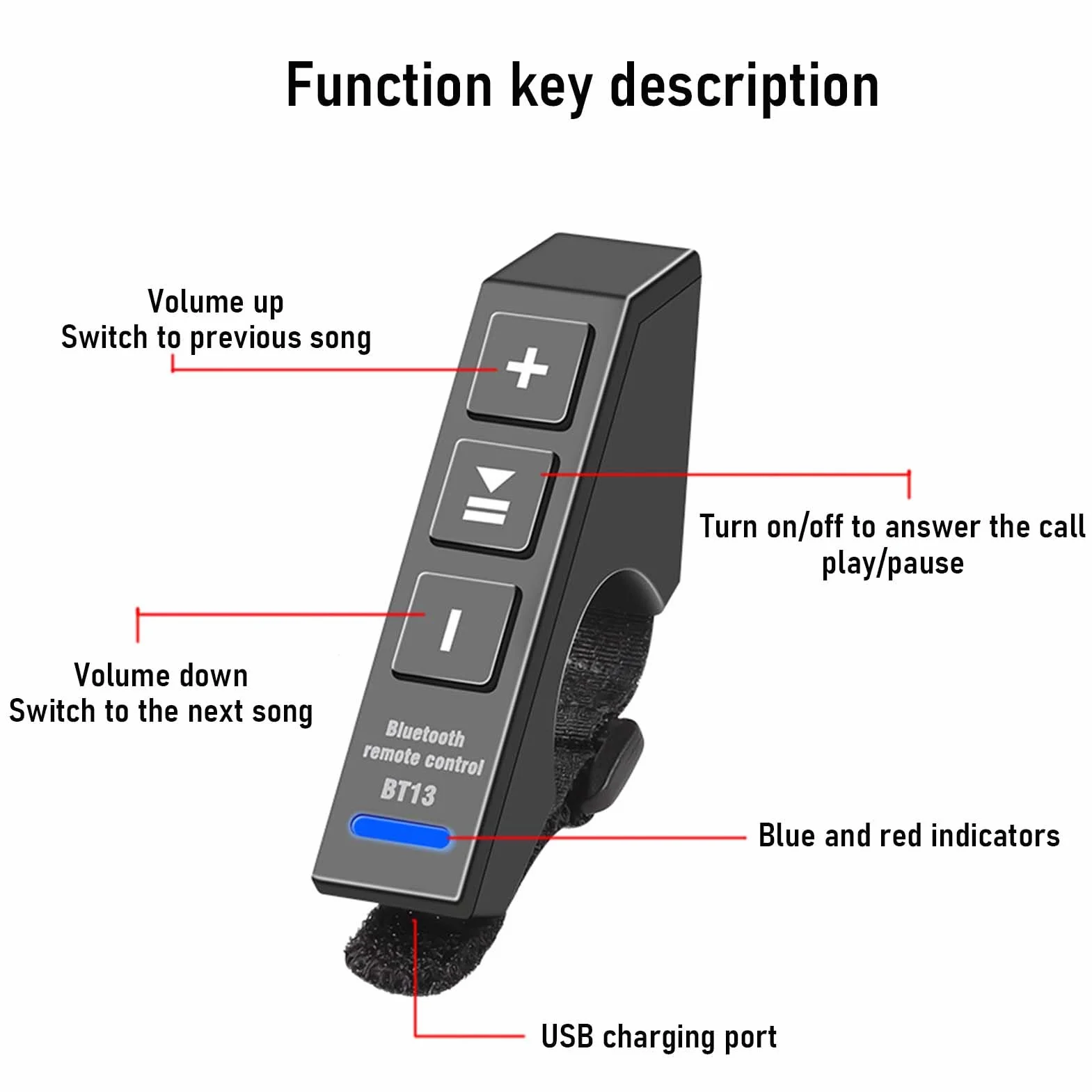 Bezprzewodowy pilot Bluetooth BT13 V5.0 do smartfonów, słuchawek i kierownicy motocykla