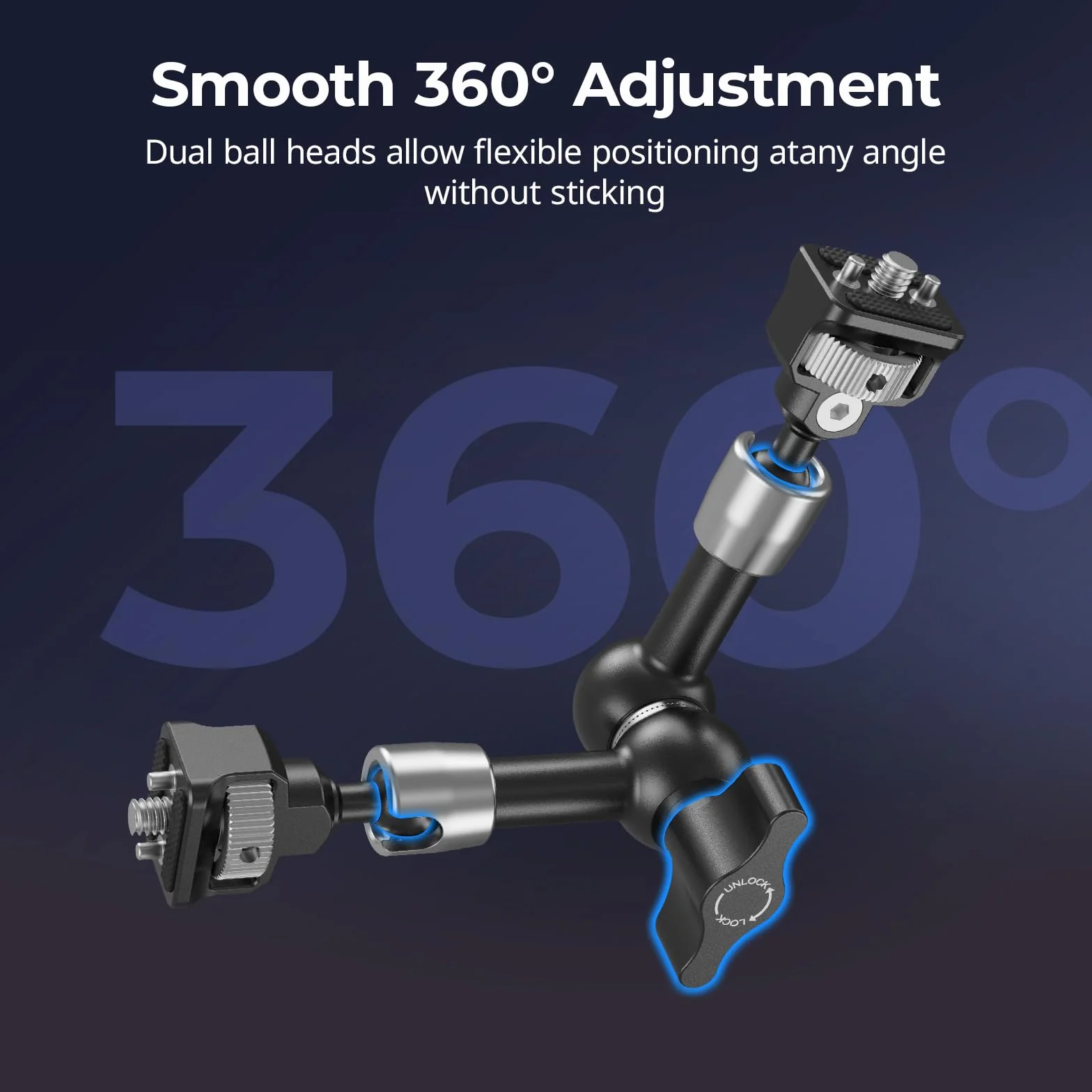 SMALLRIG 7'' Magic Arm ze śrubami 1/4"-20 i sprężynowymi kołkami, nośność 1,5 kg, podwójna głowica kulowa 360°, konstrukcja antypoślizgowa do kamer/oświetlenia/monitorów/mikrofonów/telefonów – 5308