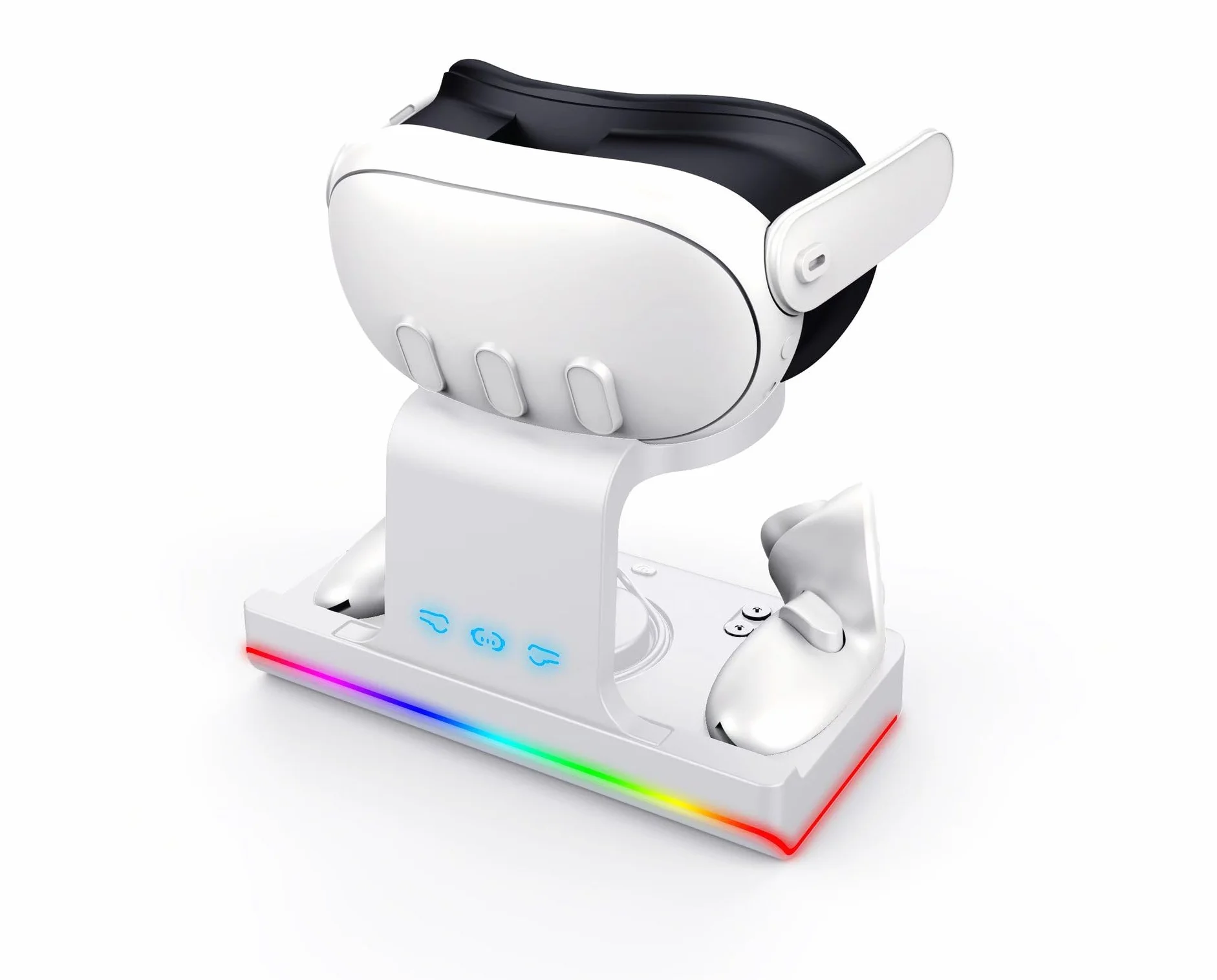 BeisDirect Stacja ładująca do Meta Quest 3, magnetyczna stacja ładująca USB, zestaw słuchawkowy Quest 3 VR i kontroler dotykowy, szybkie ładowanie z kolorowym wskaźnikiem LED, biała