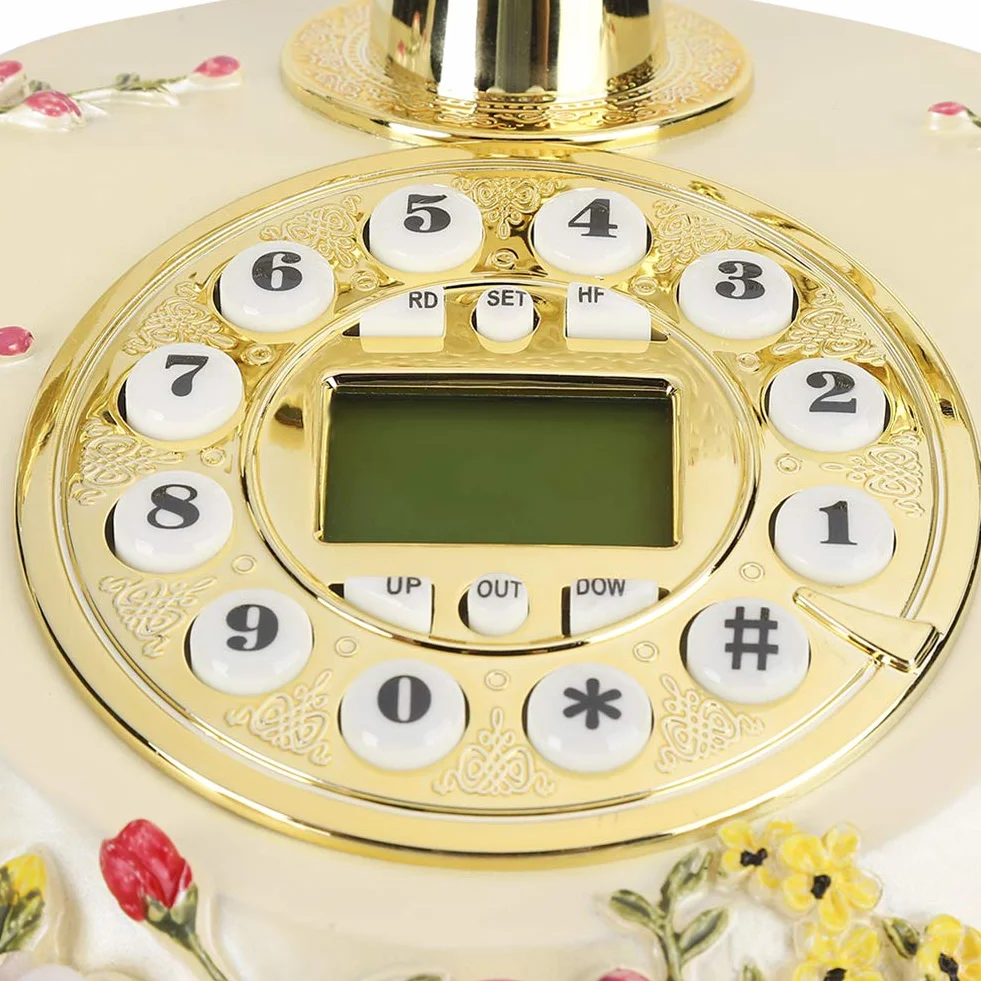 Telefon w stylu retro vintage, klasyczny telefon biurkowy w stylu retro pasterskim z klasycznym metalowym dzwonkiem, przewodowy telefon stacjonarny z wyświetlaczem LCD do domu, biura, hotelu, galerii