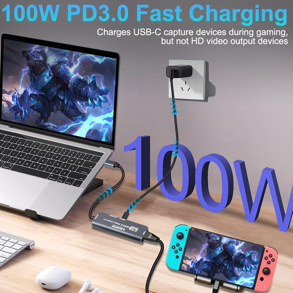 Flintronic Karta do przechwytywania wideo 1080p HDMI na USB/USB C do gier i transmisji