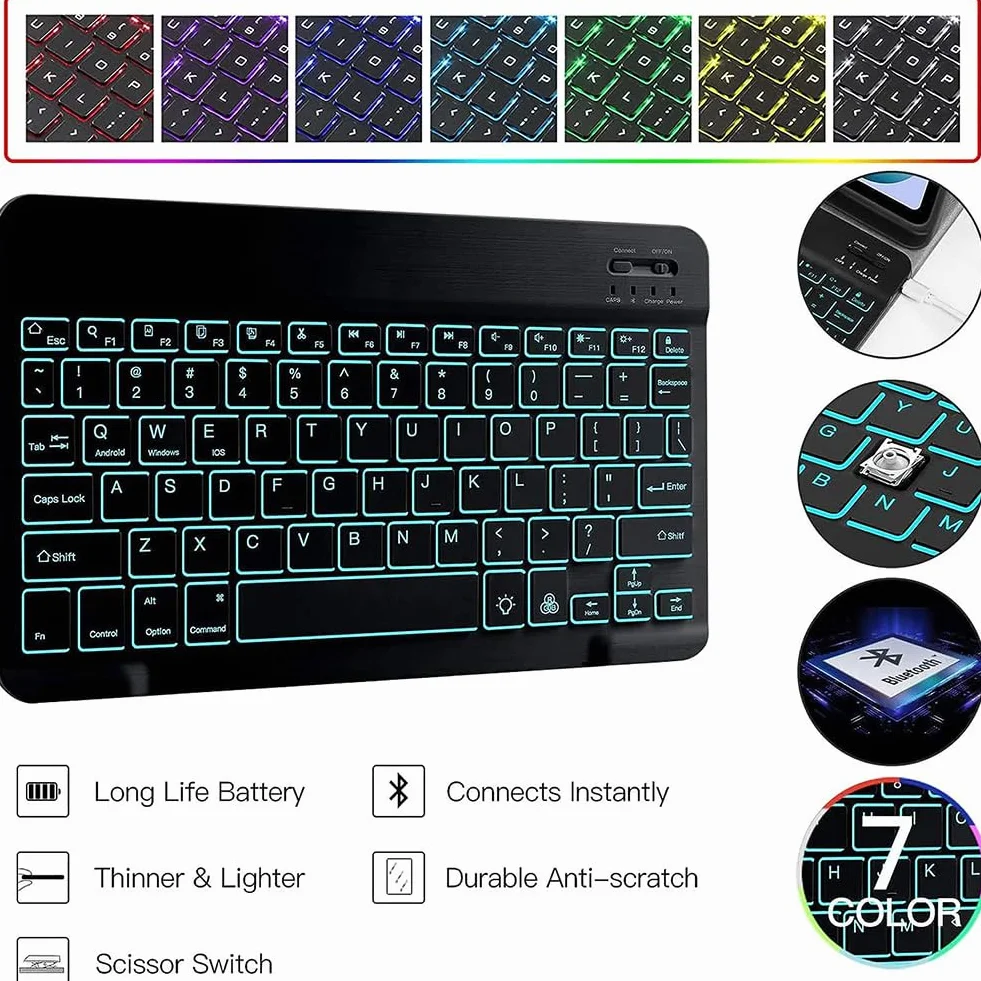 Keyboard Case for Xiaomi Redmi Pad Pro 12,1 Cala, Wydanie 2024, 7-Kolorowa Podświetlana, Odłączana Bezprzewodowa Klawiatura Bluetooth, Ultracienka Obudowa Magnetyczna Z Myszą,Purple