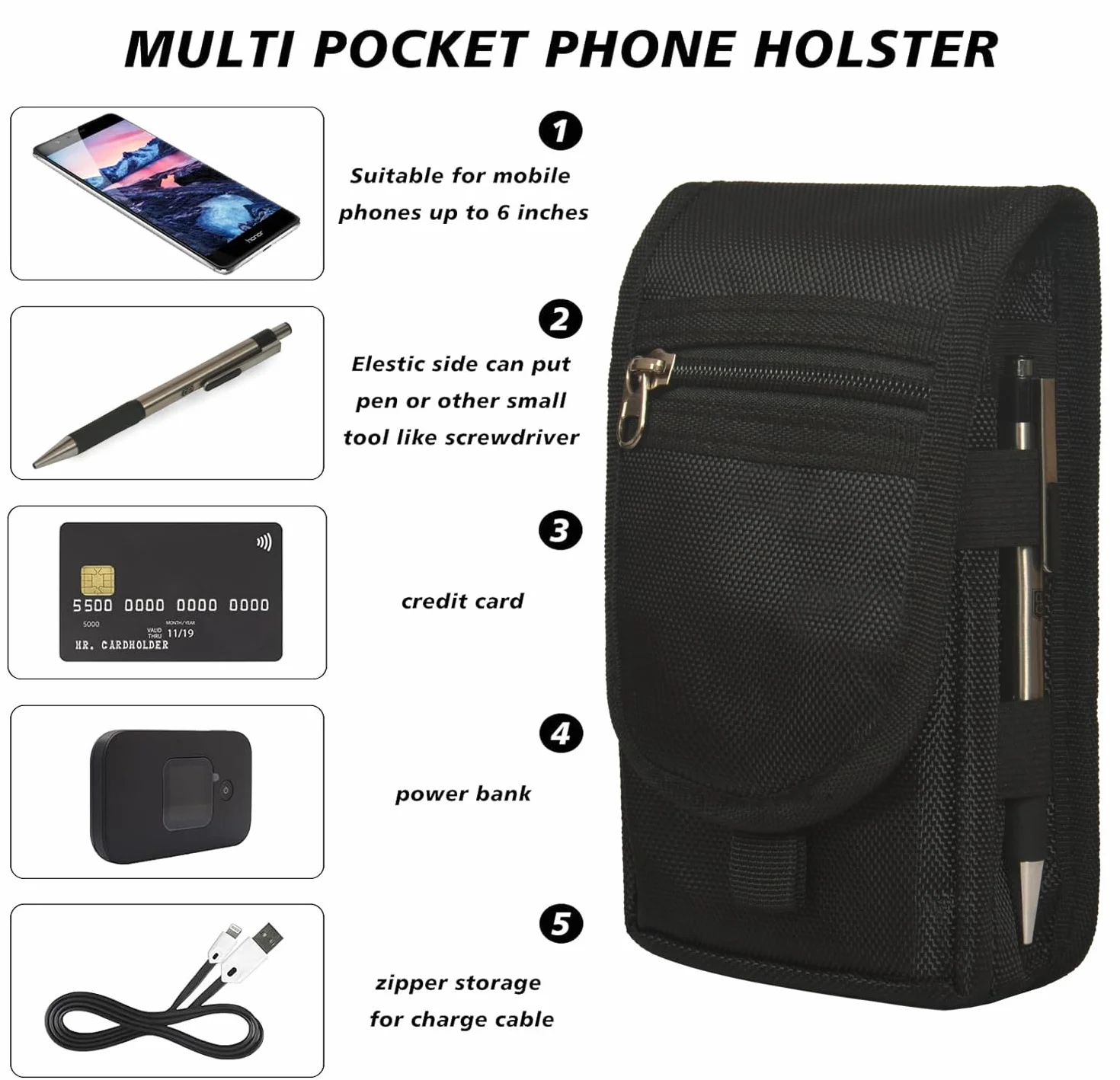 Duża torba na pasek do iPhone 15, 14, 13, 12, 11 Pro Max, Samsung Galaxy, uchwyt na narzędzia