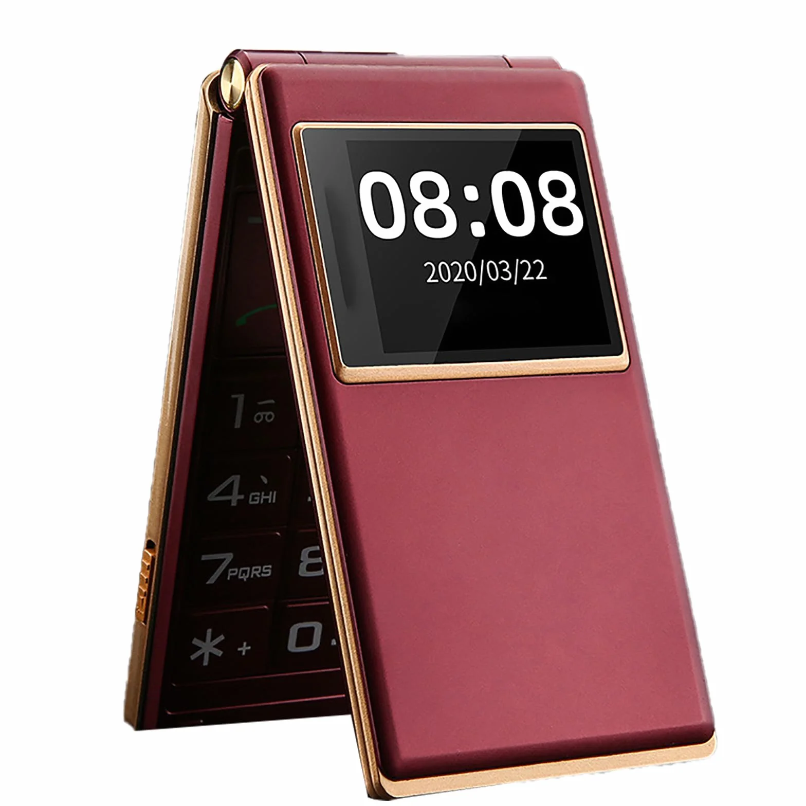 Telefon Z Klapką 2G Z Dużym Przyciskiem, Ekran 2,8" + 1,77", Podwójna Karta SIM + Bateria 1400 MAh, Duża Klawiatura/duża Głośność, Z Przyciskiem SOS,Red