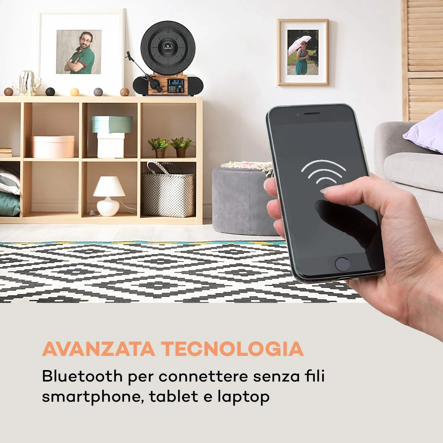 Auna Verticalo Retro Gramofon z Głośnikiem, Bluetooth, Radio DAB+, Odtwarzacz Winylowy, USB, Pionowy