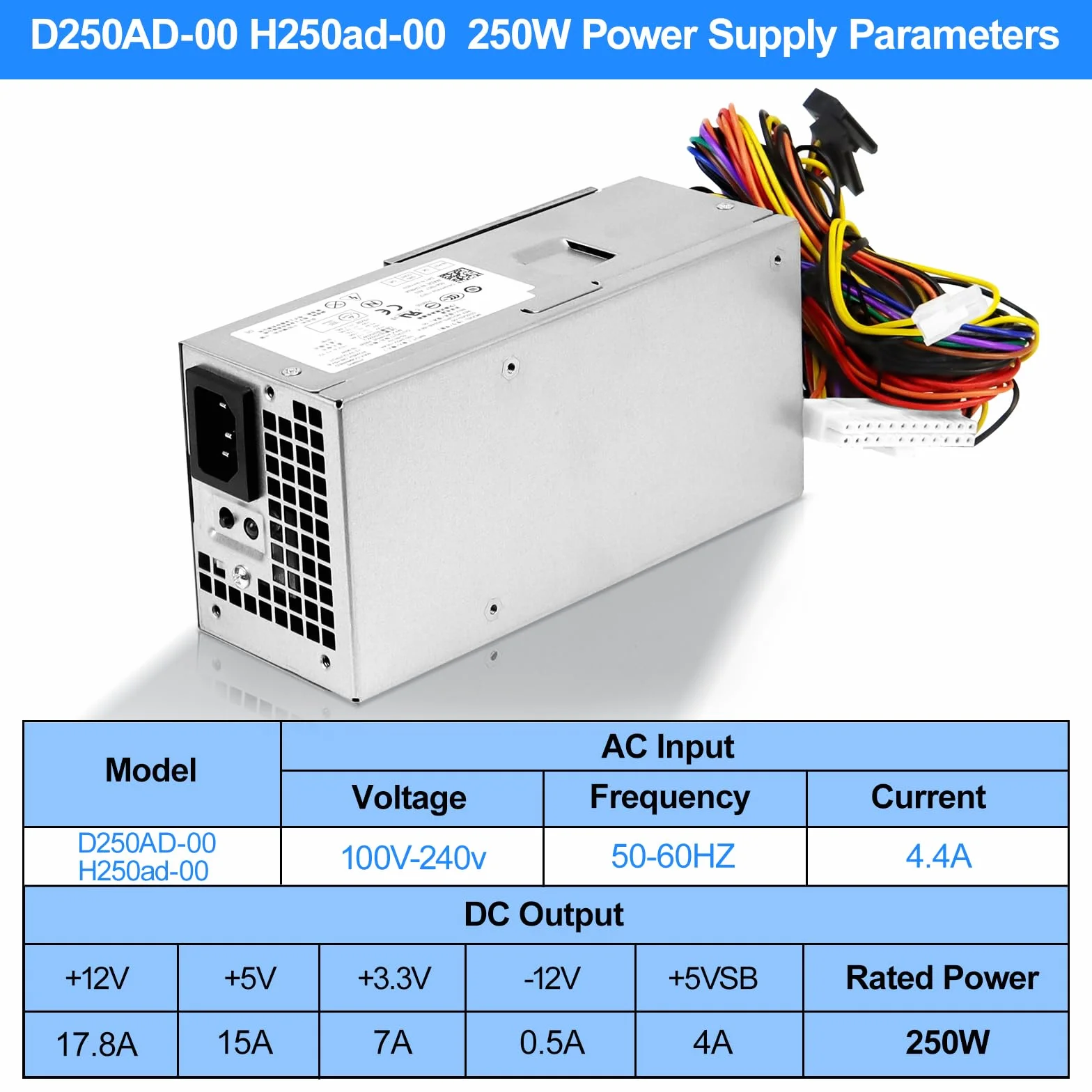D250AD-00 H250AD-00 zasilacz 250 W kompatybilny z Dell Optiplex 390 3010 990 790 DT 530s 537s 540s 545s 546s 560s 570s 580s Vostro 200s 220s 230s 4 4 00s Studio 540s Slim Desktop DT Systems